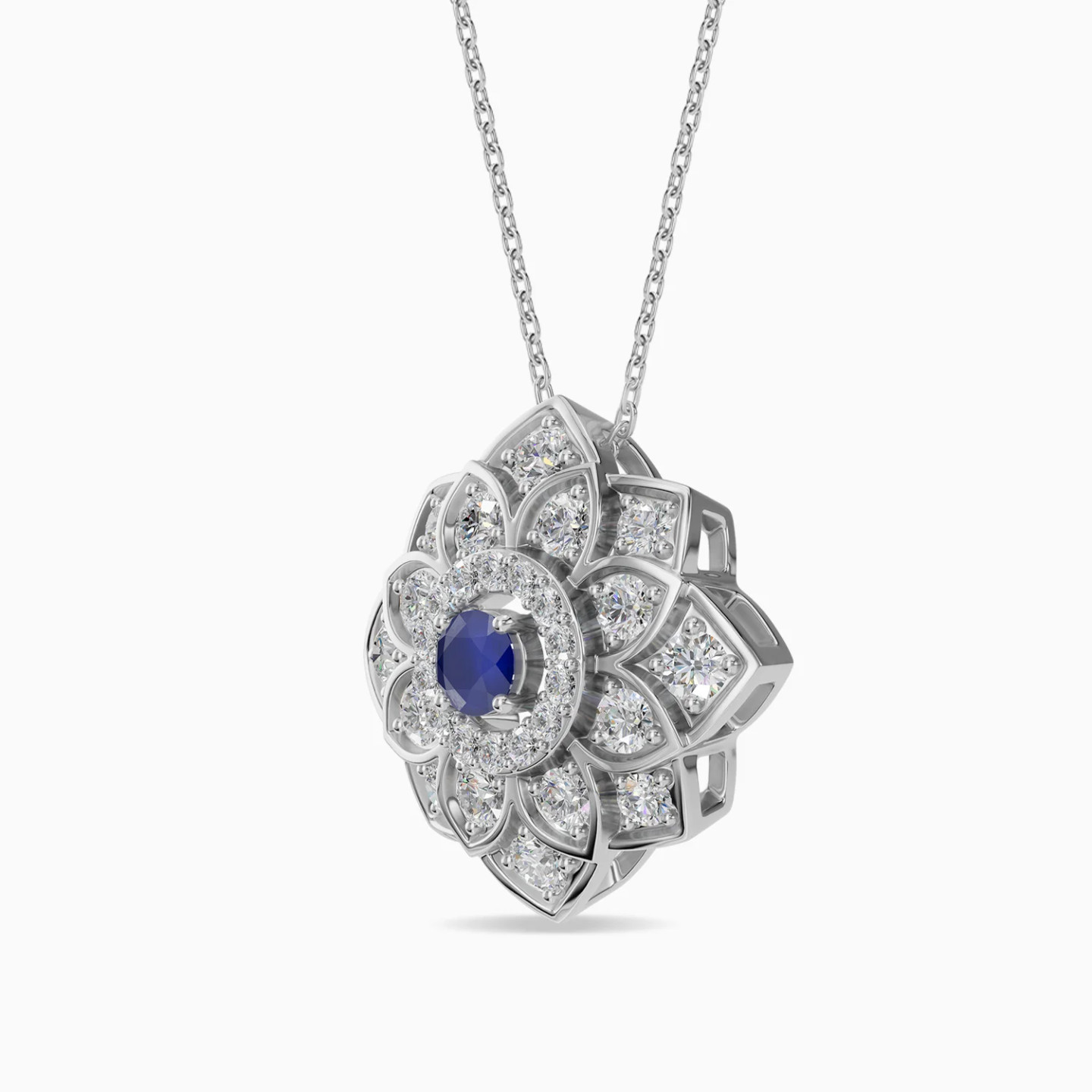 Layered Flower Blue Stone & Diamond Necklace in 18K Gold - 2 Layered Flower Blue Stone & Diamond Necklace in 18K Gold - 2