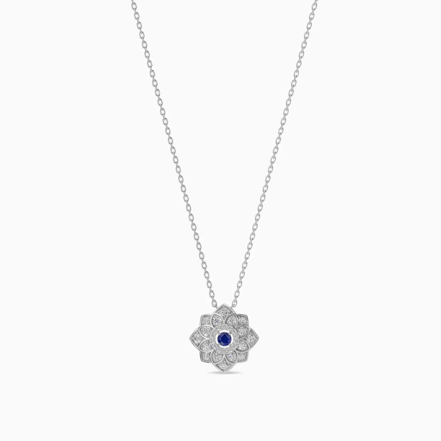 Layered Flower Blue Stone & Diamond Necklace in 18K Gold - 3 Layered Flower Blue Stone & Diamond Necklace in 18K Gold - 3
