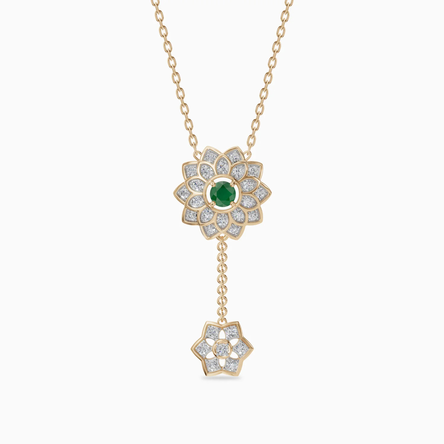 Flower & Star Green Stone & Diamond Lariat Necklace in 18K Gold Flower & Star Green Stone & Diamond Lariat Necklace in 18K Gold
