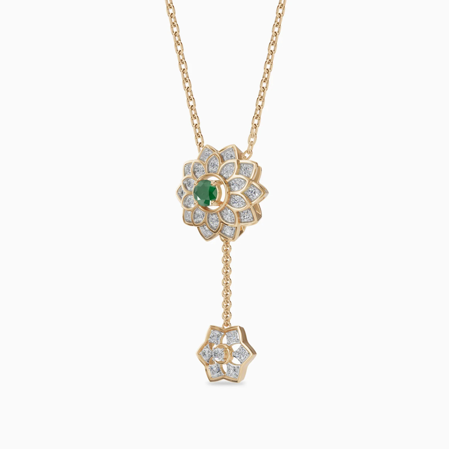 Flower & Star Green Stone & Diamond Lariat Necklace in 18K Gold - 2 Flower & Star Green Stone & Diamond Lariat Necklace in 18K Gold - 2