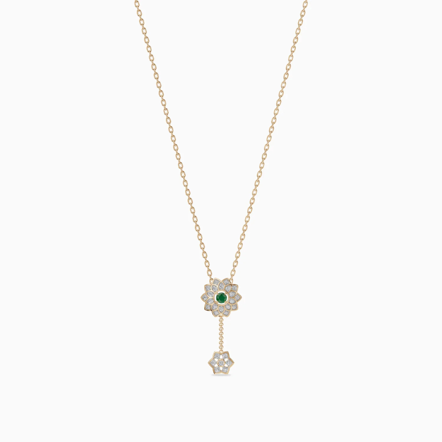 Flower & Star Green Stone & Diamond Lariat Necklace in 18K Gold - 3 Flower & Star Green Stone & Diamond Lariat Necklace in 18K Gold - 3