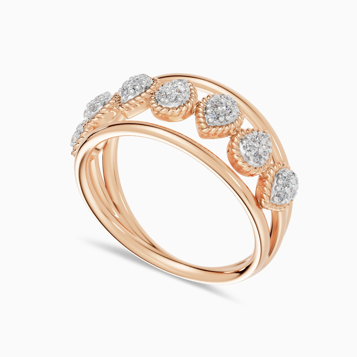 Pear Clusters Diamond Ring in 18K Gold - 3 Pear Clusters Diamond Ring in 18K Gold - 3