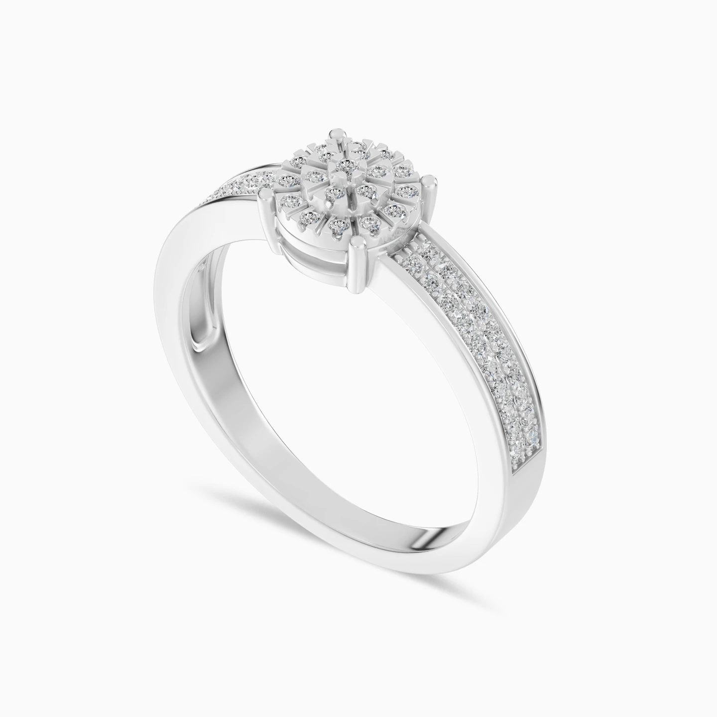 Round Cluster & Double Rows Diamond Ring in 18K Gold - 3 Round Cluster & Double Rows Diamond Ring in 18K Gold - 3