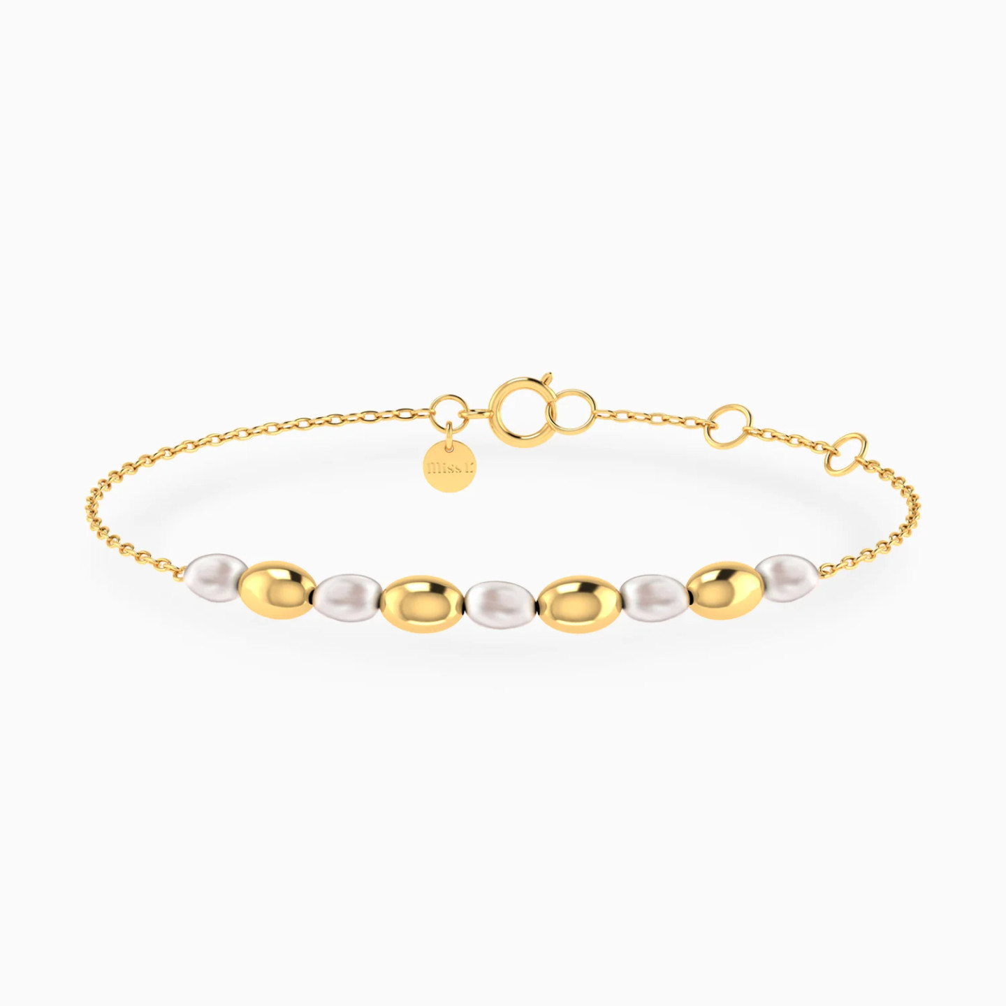 Alternating Oval Beads & Pearls Chain Bracelet in 18K Gold Alternating Oval Beads & Pearls Chain Bracelet in 18K Gold