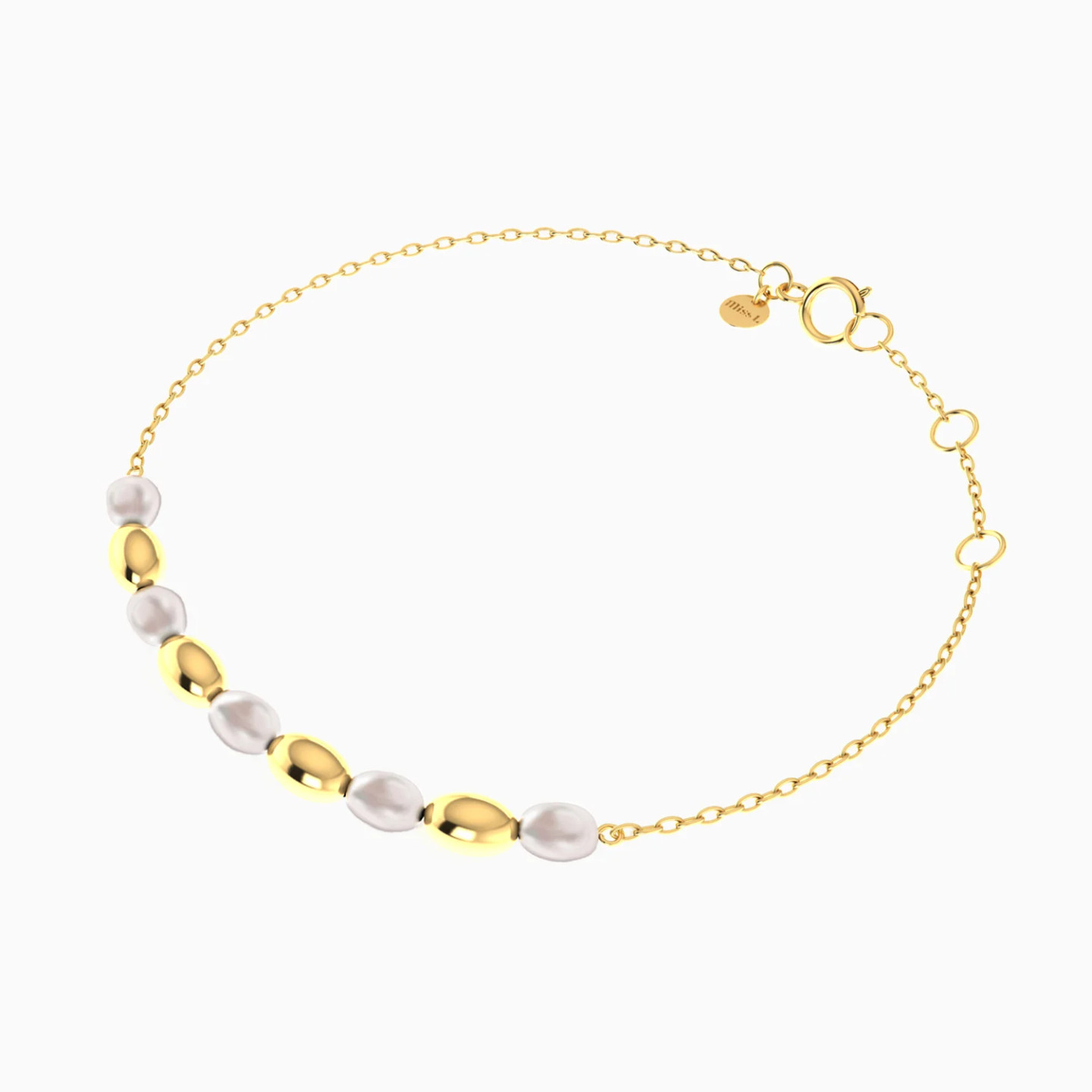 Alternating Oval Beads & Pearls Chain Bracelet in 18K Gold - 3 Alternating Oval Beads & Pearls Chain Bracelet in 18K Gold - 3