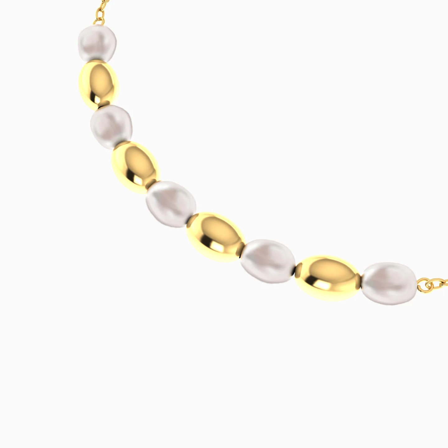Alternating Oval Beads & Pearls Chain Bracelet in 18K Gold - 4 Alternating Oval Beads & Pearls Chain Bracelet in 18K Gold - 4