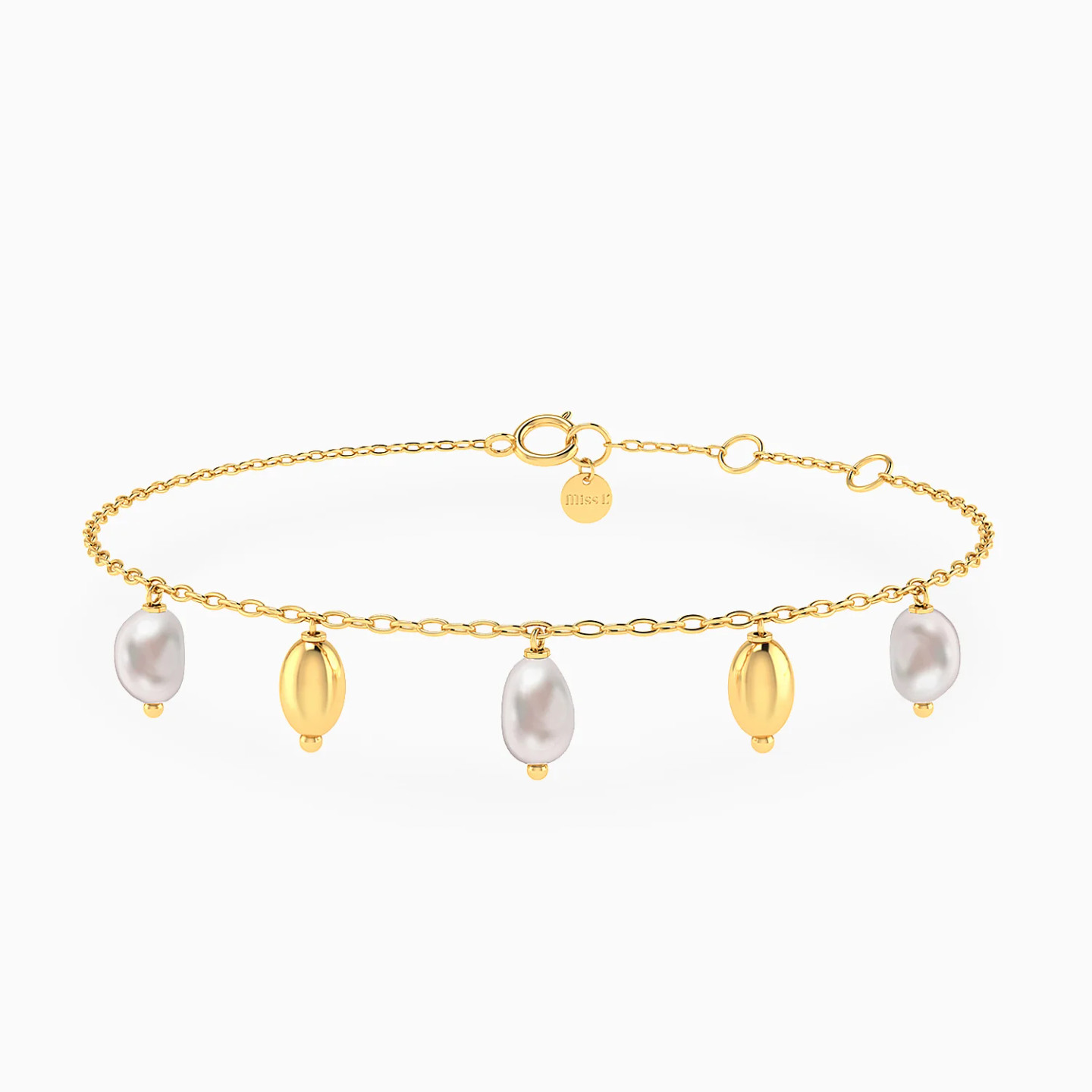 Alternating Oval Beads & Pearls Charm Chain Bracelet in 18K Gold Alternating Oval Beads & Pearls Charm Chain Bracelet in 18K Gold
