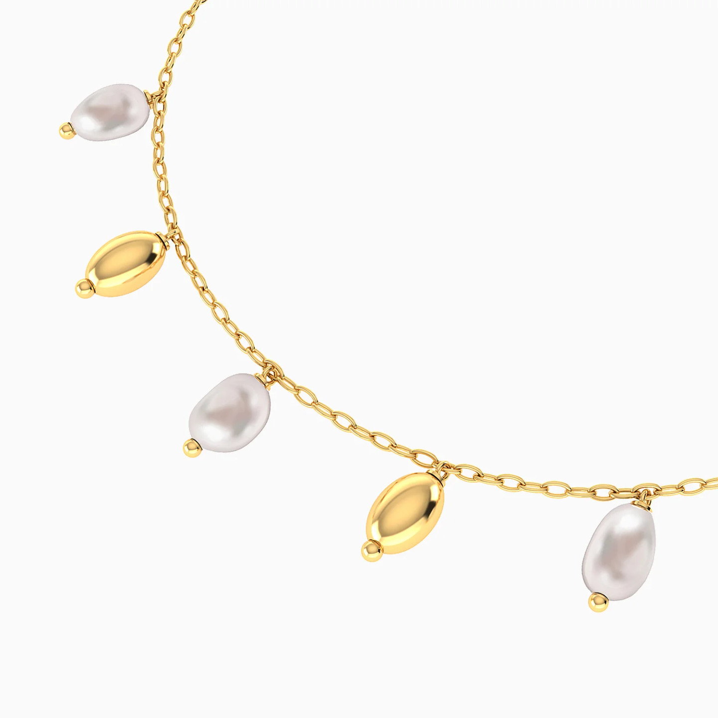 Alternating Oval Beads & Pearls Charm Chain Bracelet in 18K Gold - 4 Alternating Oval Beads & Pearls Charm Chain Bracelet in 18K Gold - 4