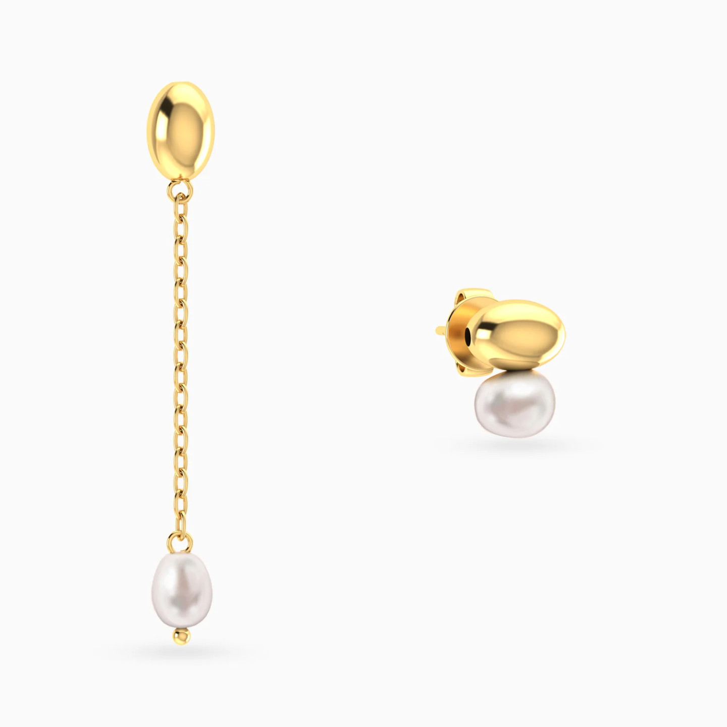Oval Beads & Pearls Chain Drop Earrings in 18K Gold Oval Beads & Pearls Chain Drop Earrings in 18K Gold