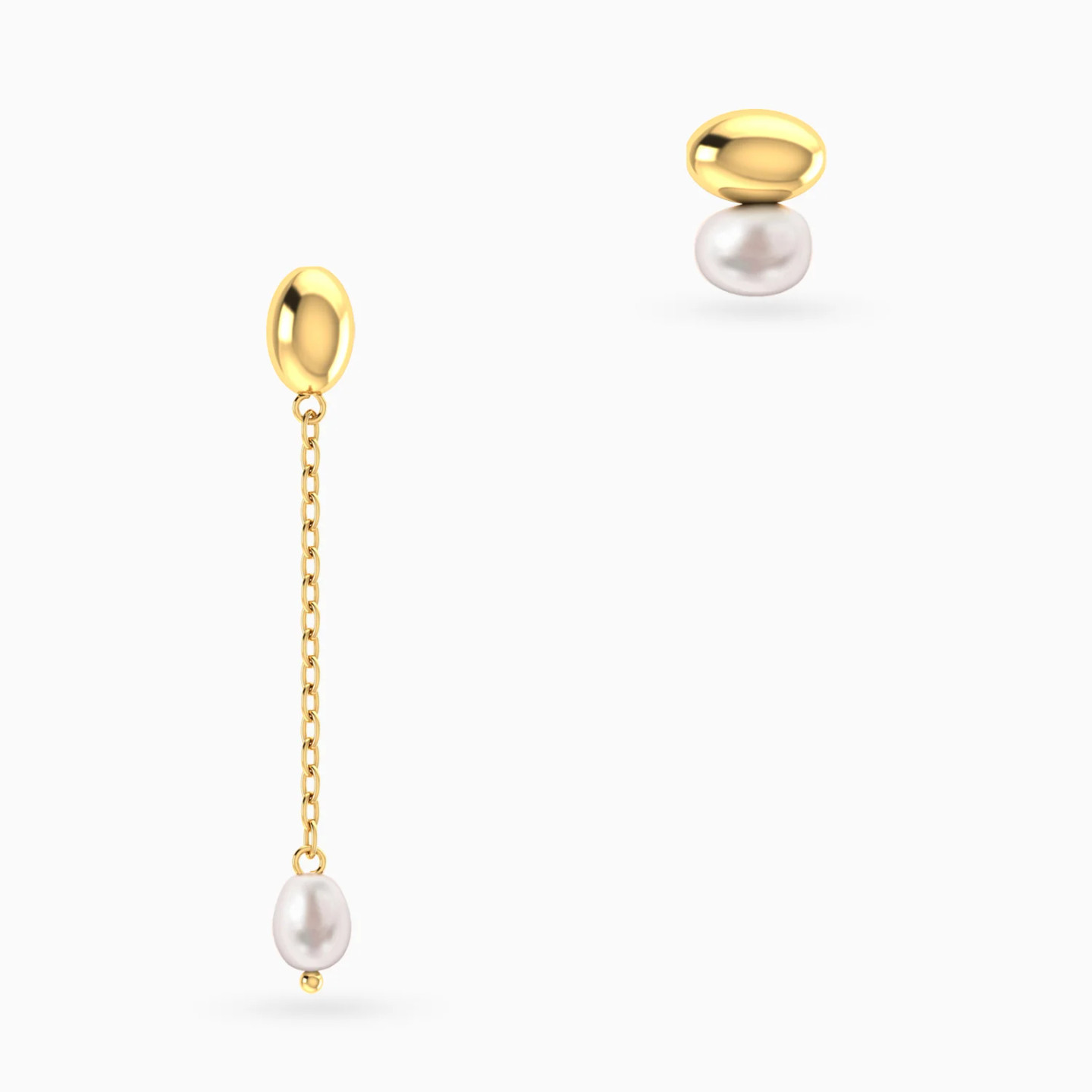 Oval Beads & Pearls Chain Drop Earrings in 18K Gold - 4 Oval Beads & Pearls Chain Drop Earrings in 18K Gold - 4