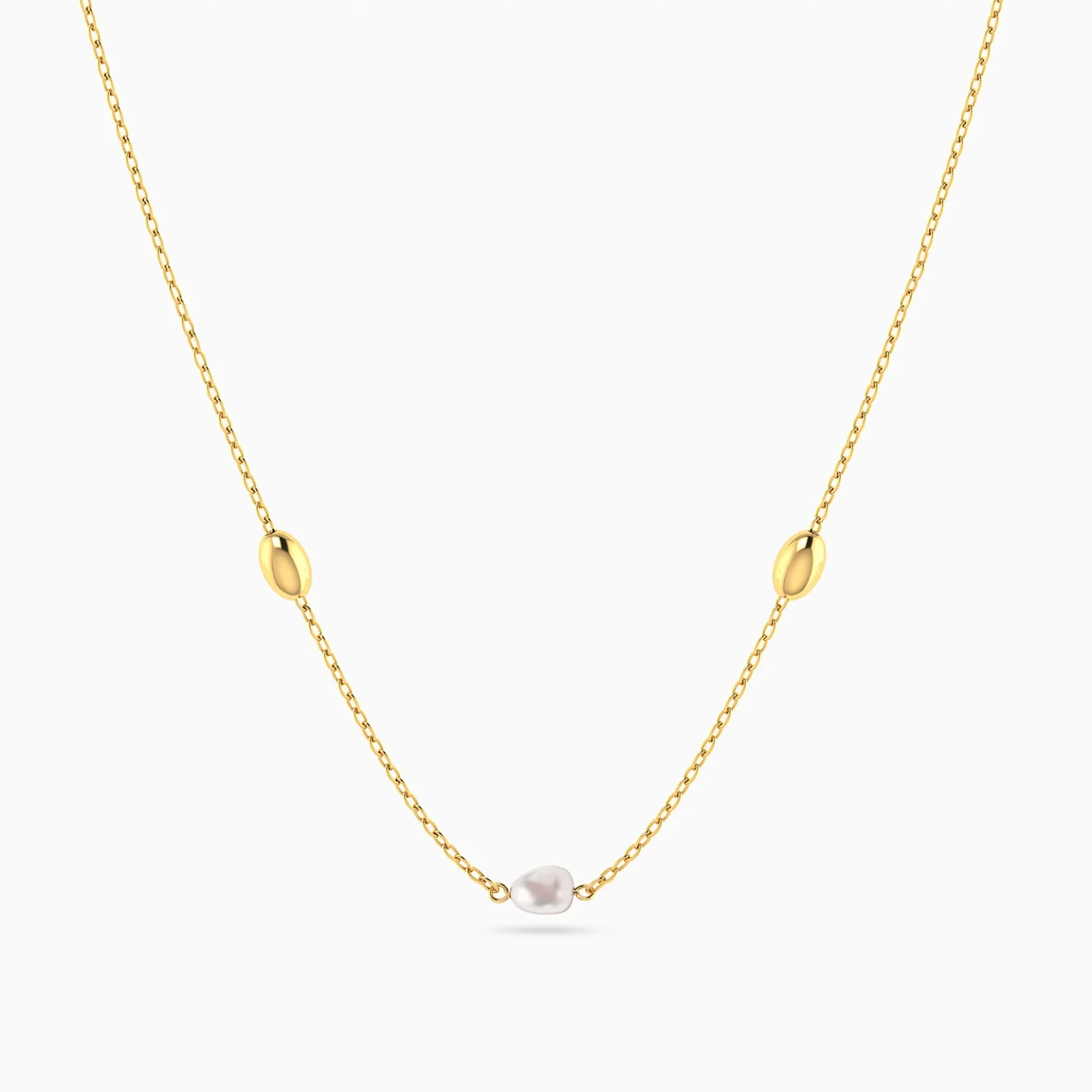 Oval Beads & Pearl Necklace in 18K Gold - 3 Oval Beads & Pearl Necklace in 18K Gold - 3