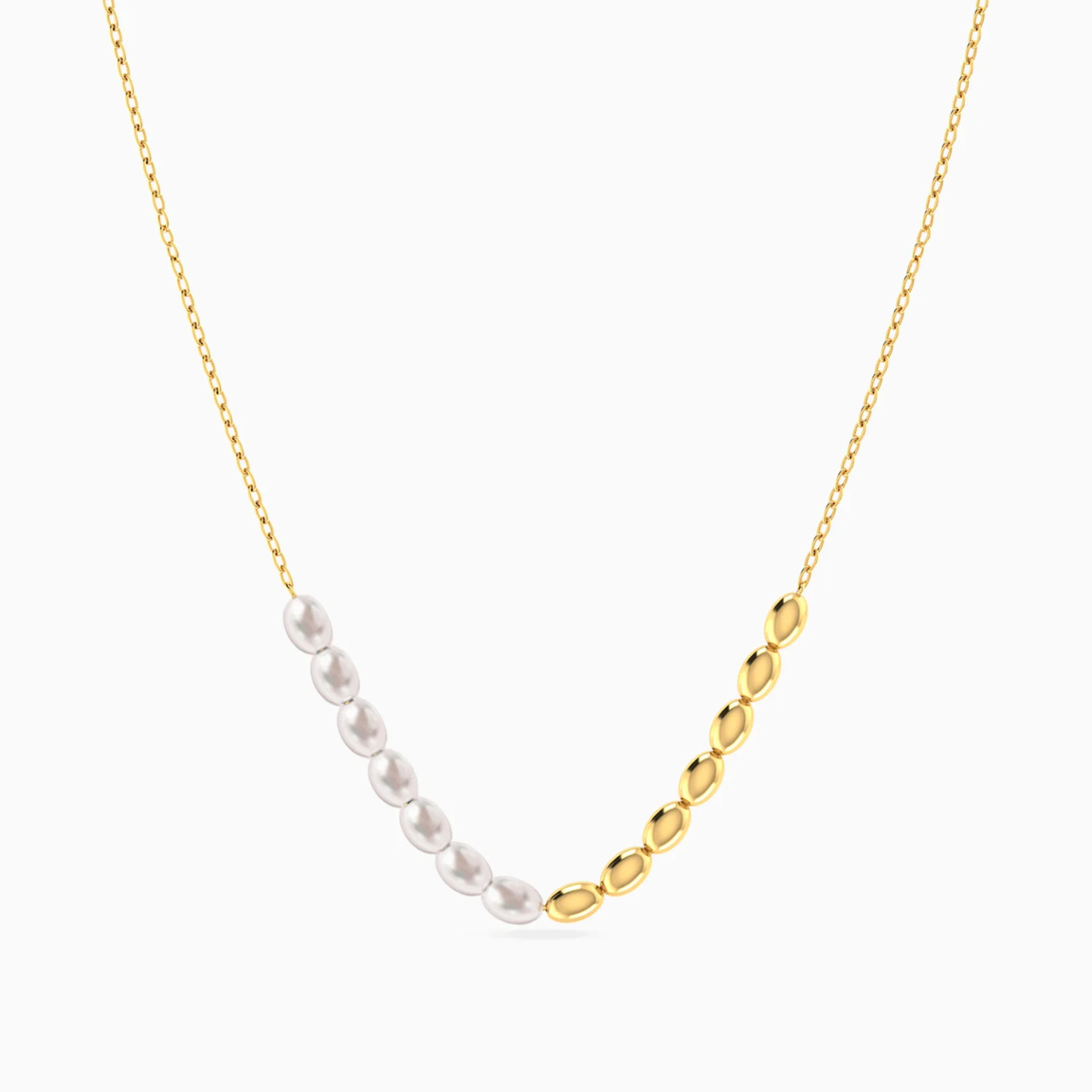 Oval Beads & Pearls Necklace in 18K Gold - 3 Oval Beads & Pearls Necklace in 18K Gold - 3