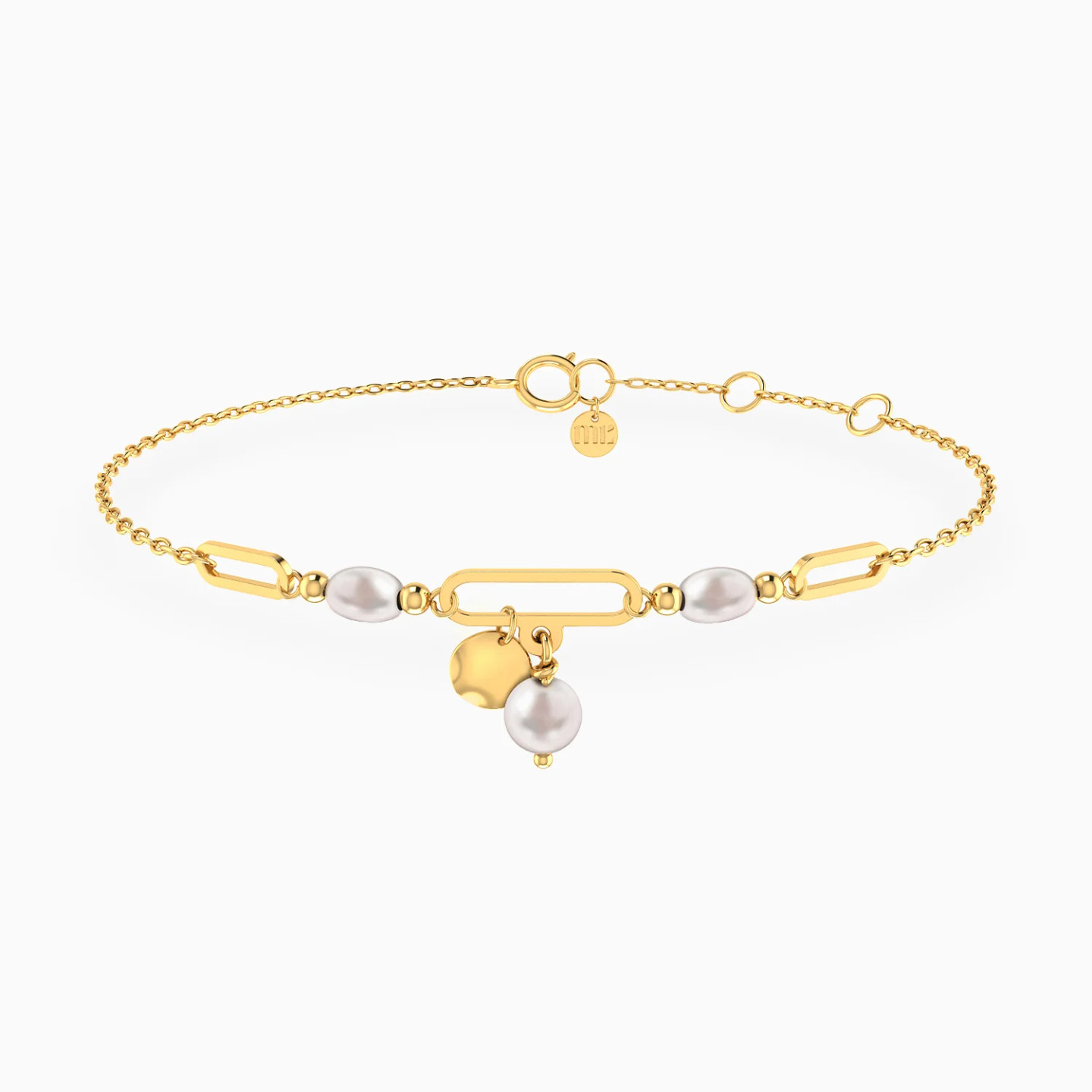 Round Disc & Pearls Chain Bracelet in 18K Gold Round Disc & Pearls Chain Bracelet in 18K Gold