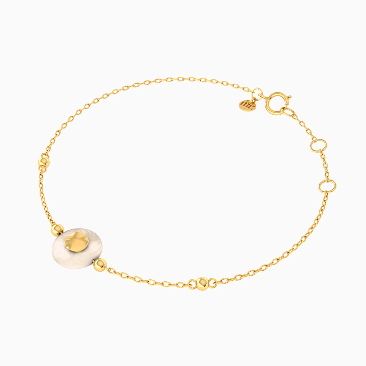Round Mother of Pearl Chain Bracelet in 18K Gold - 3 Round Mother of Pearl Chain Bracelet in 18K Gold - 3
