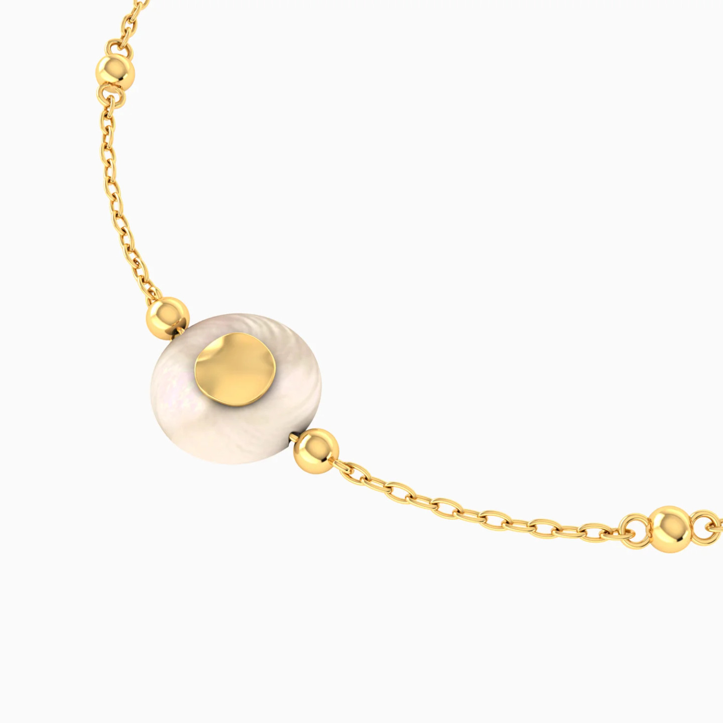 Round Mother of Pearl Chain Bracelet in 18K Gold - 4 Round Mother of Pearl Chain Bracelet in 18K Gold - 4