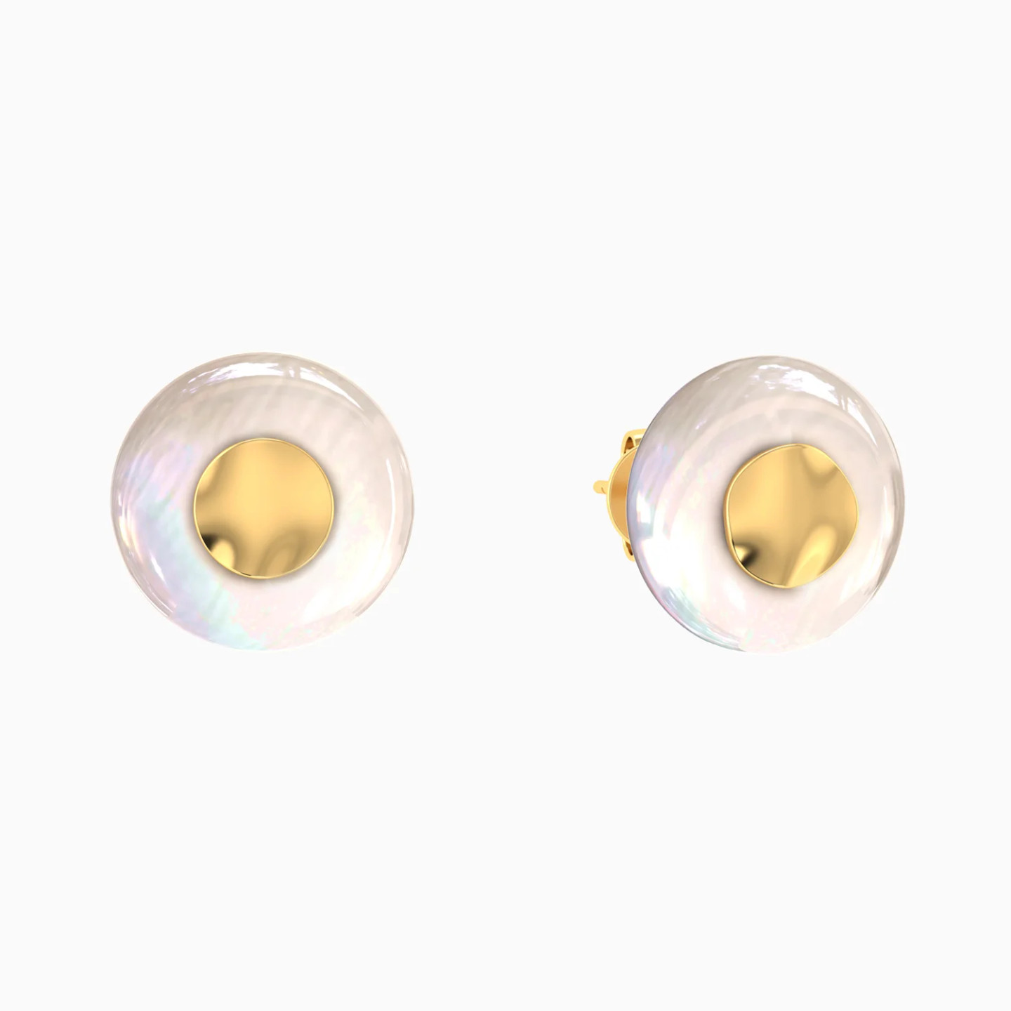 Round Discs & Pearl Stud Earrings in 18K Gold Round Discs & Pearl Stud Earrings in 18K Gold