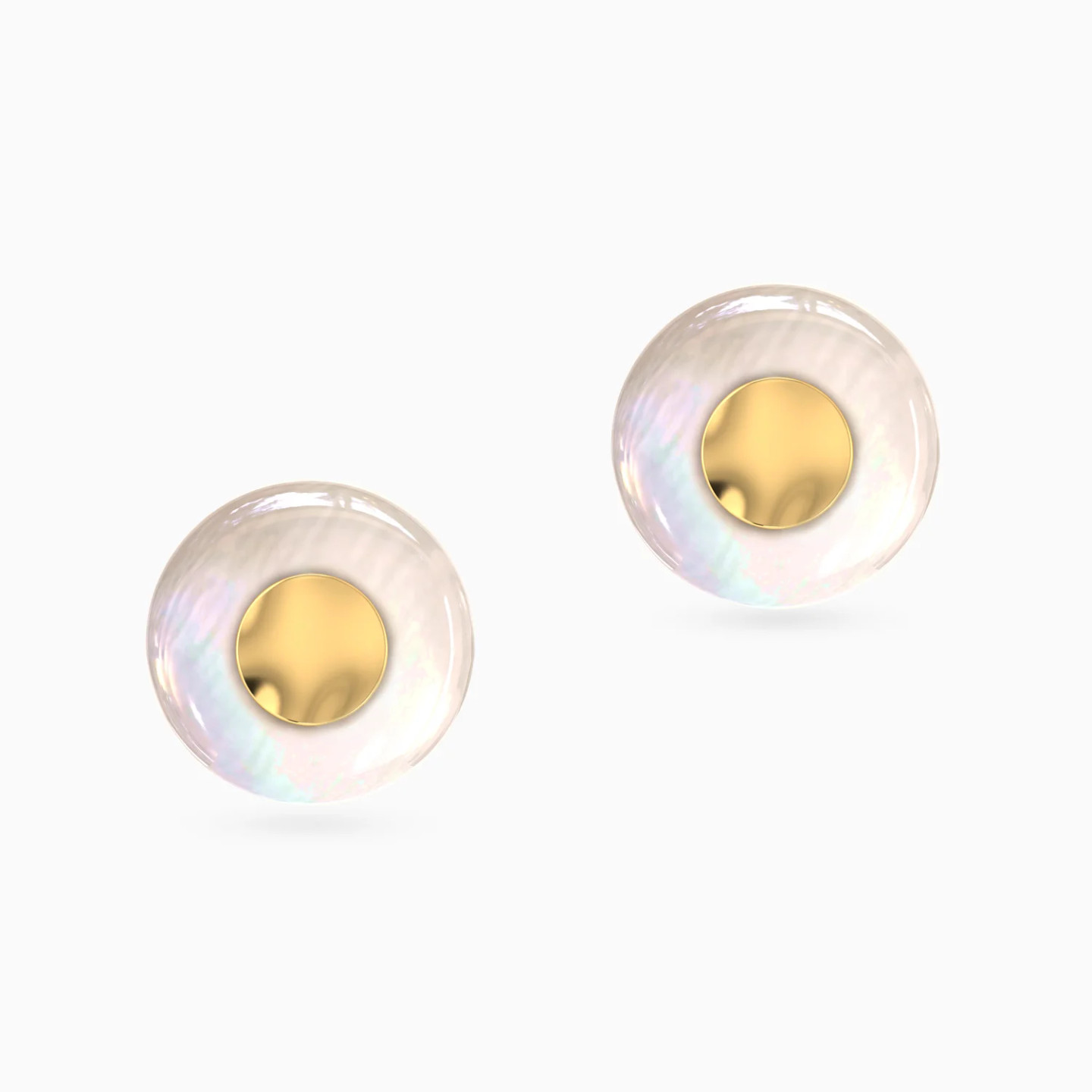 Round Discs & Pearl Stud Earrings in 18K Gold - 3 Round Discs & Pearl Stud Earrings in 18K Gold - 3