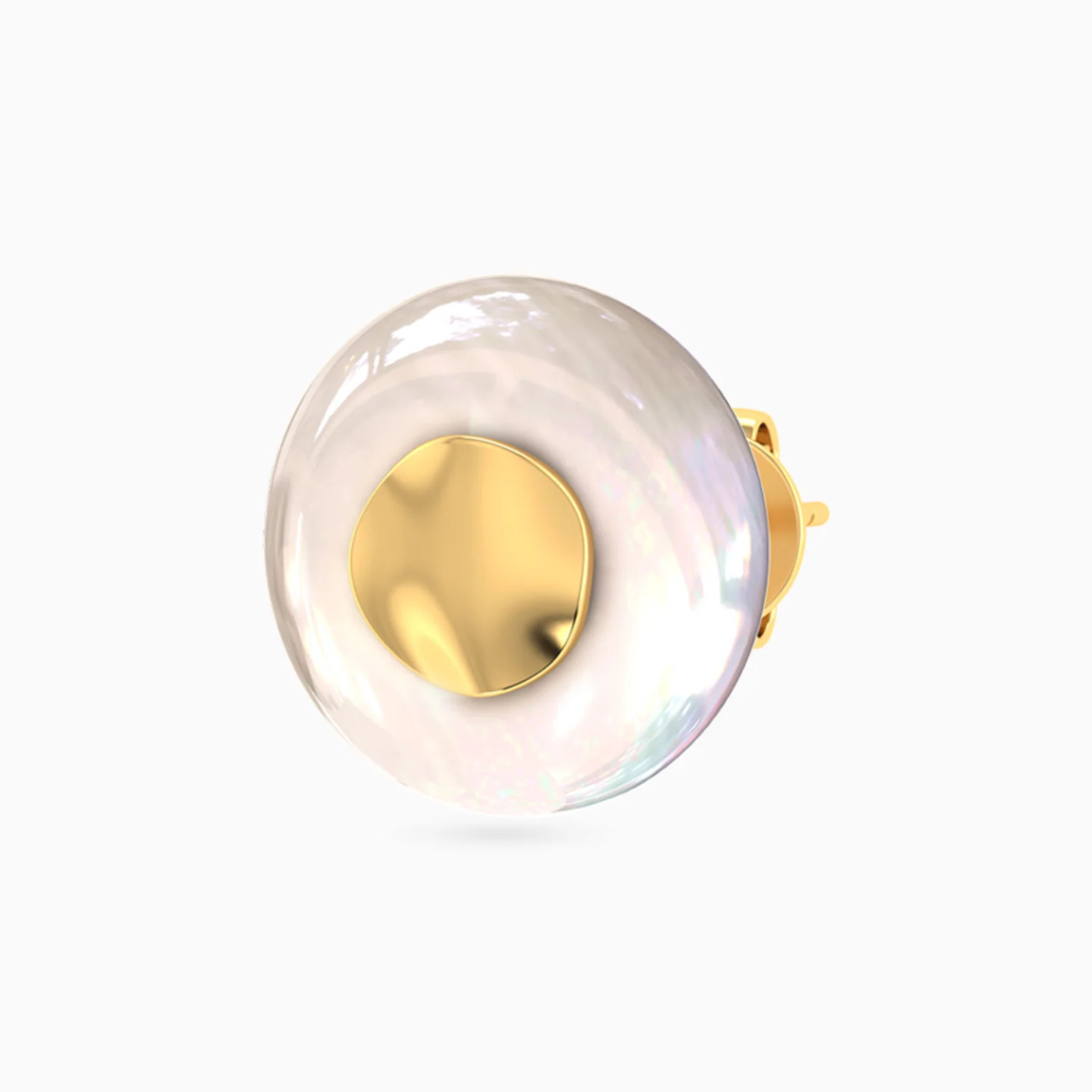 Round Discs & Pearl Stud Earrings in 18K Gold - 4 Round Discs & Pearl Stud Earrings in 18K Gold - 4