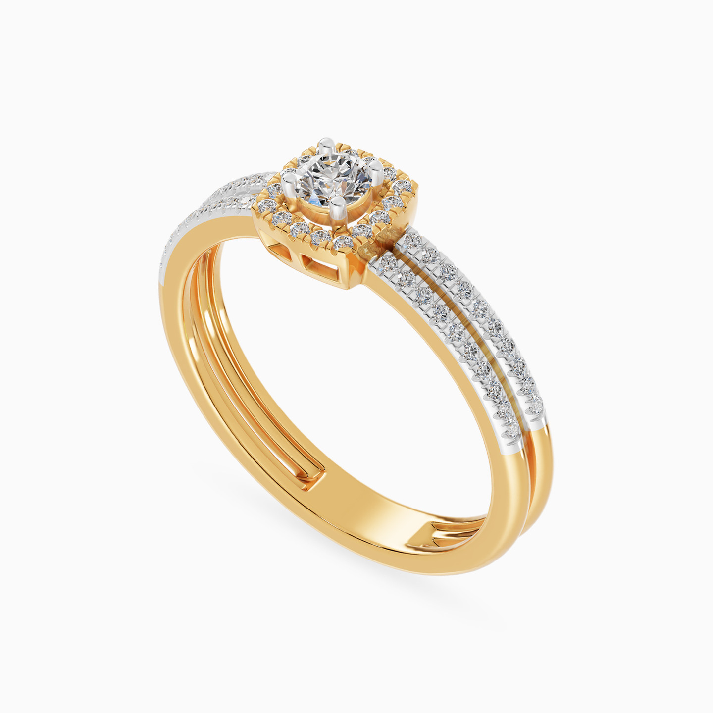 Square Halo Diamond Split Shank Ring in 18K Gold - 2 Square Halo Diamond Split Shank Ring in 18K Gold - 2