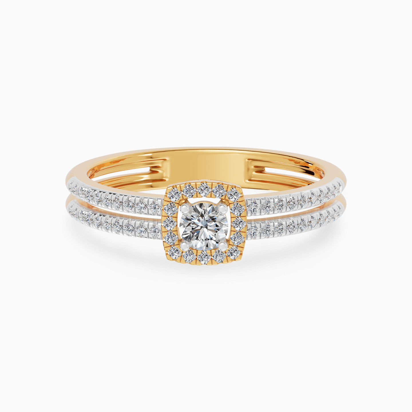 Square Halo Diamond Split Shank Ring in 18K Gold Square Halo Diamond Split Shank Ring in 18K Gold