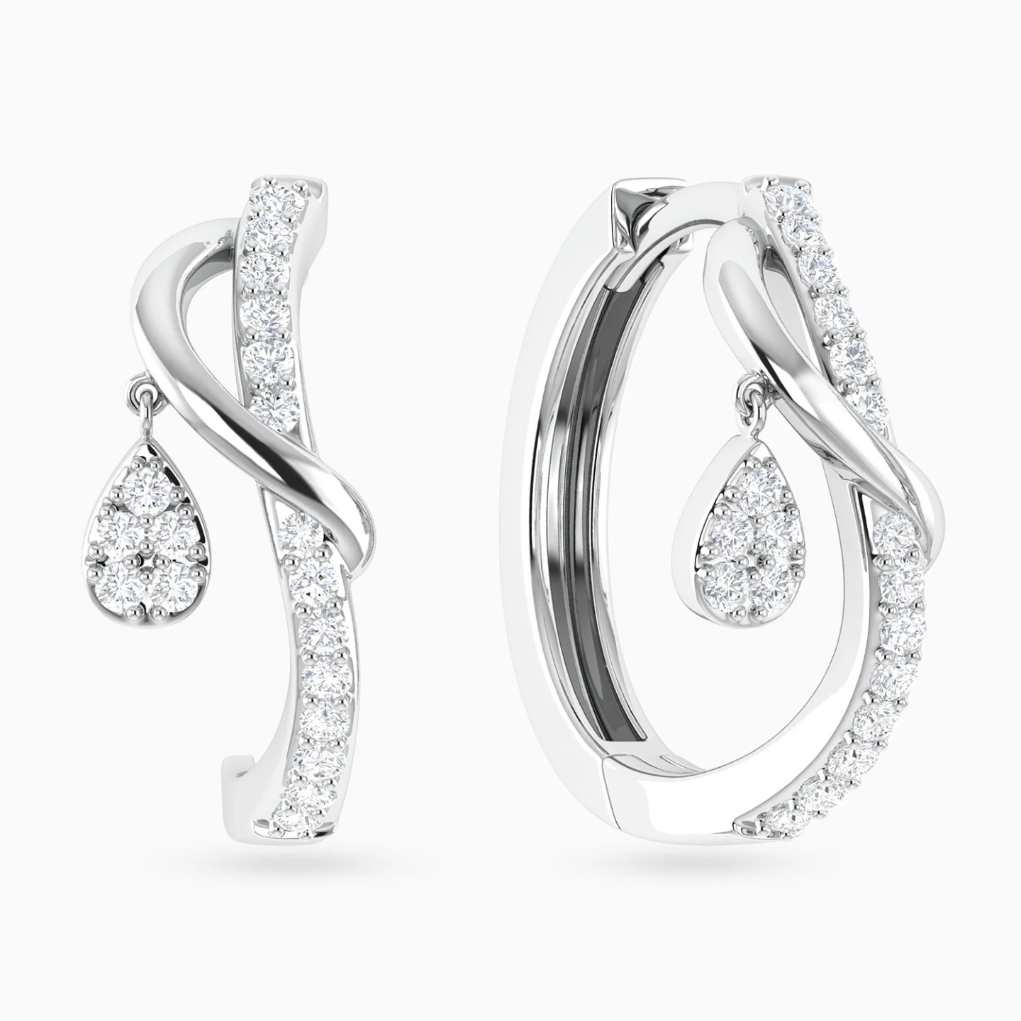 Vertical Curved Bar & Pear Diamond Hoop Earrings in 18K Gold Vertical Curved Bar & Pear Diamond Hoop Earrings in 18K Gold