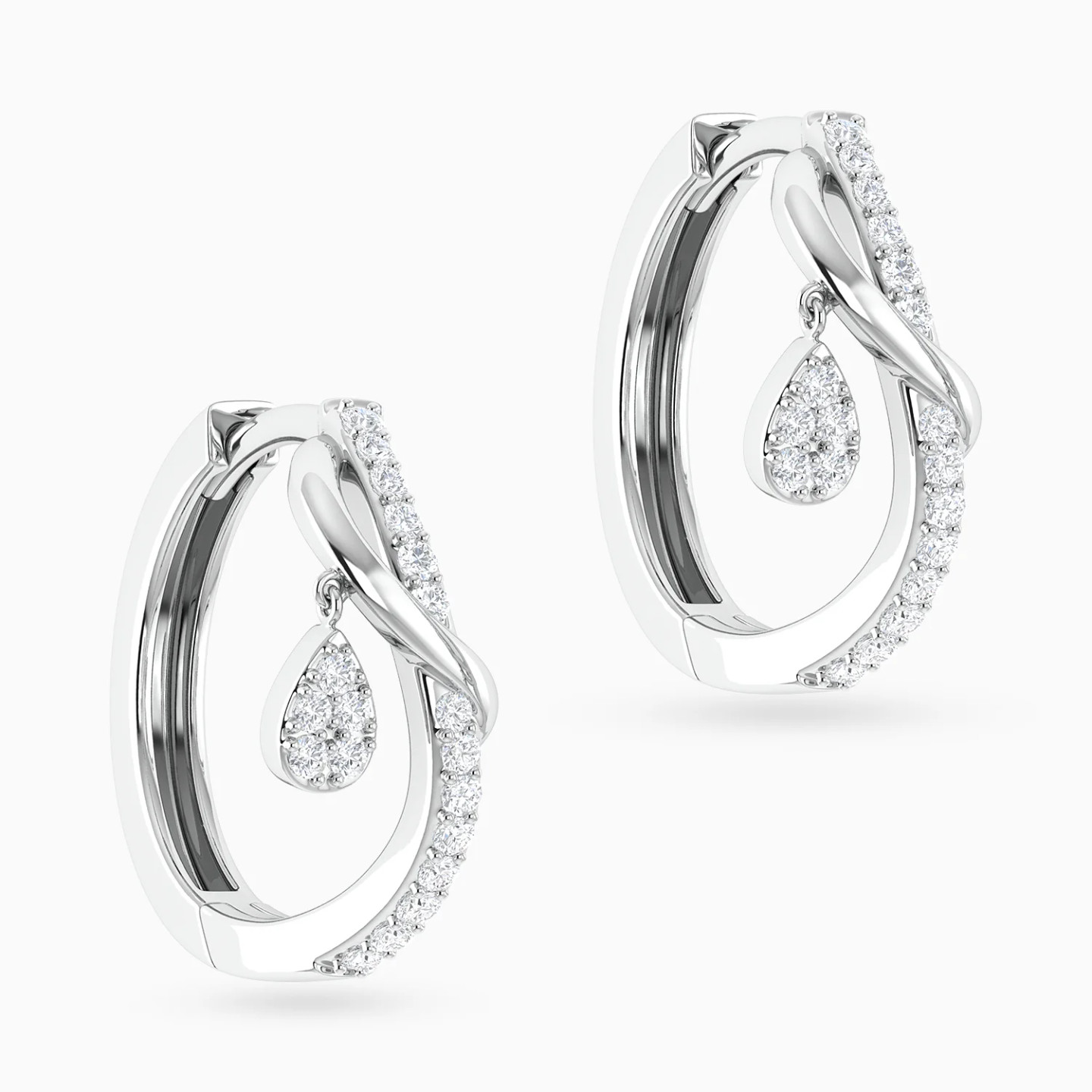 Vertical Curved Bar & Pear Diamond Hoop Earrings in 18K Gold - 3 Vertical Curved Bar & Pear Diamond Hoop Earrings in 18K Gold - 3