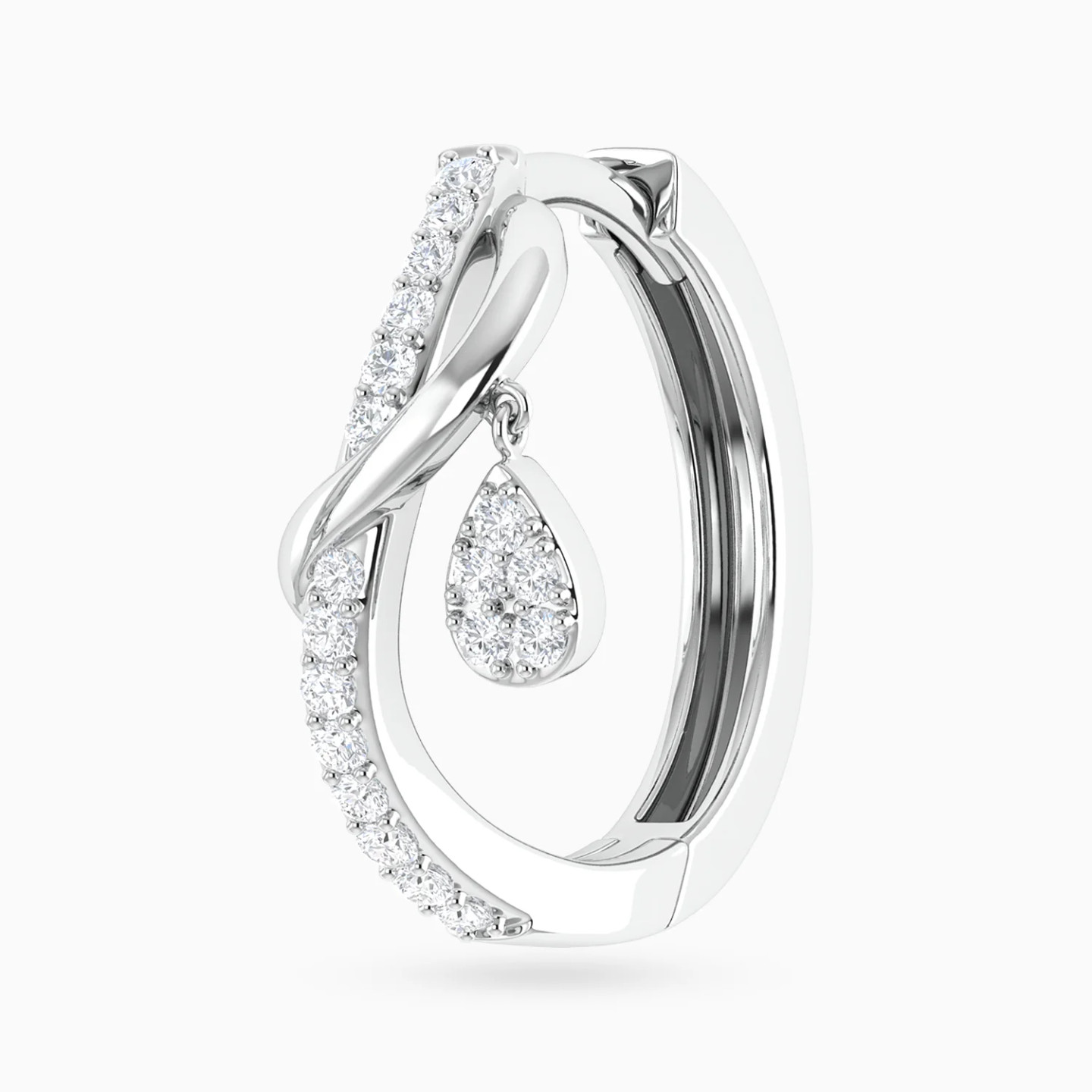 Vertical Curved Bar & Pear Diamond Hoop Earrings in 18K Gold - 4 Vertical Curved Bar & Pear Diamond Hoop Earrings in 18K Gold - 4