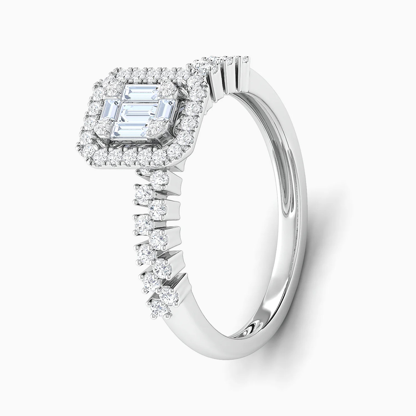 Elevated Square Cluster Diamond Twin Rings in 18K Gold - 2 Elevated Square Cluster Diamond Twin Rings in 18K Gold - 2