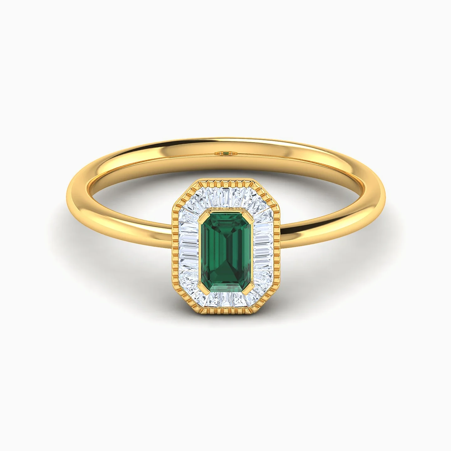 Rectangular Halo Green Stone Diamond Ring in 18K Gold Rectangular Halo Green Stone Diamond Ring in 18K Gold