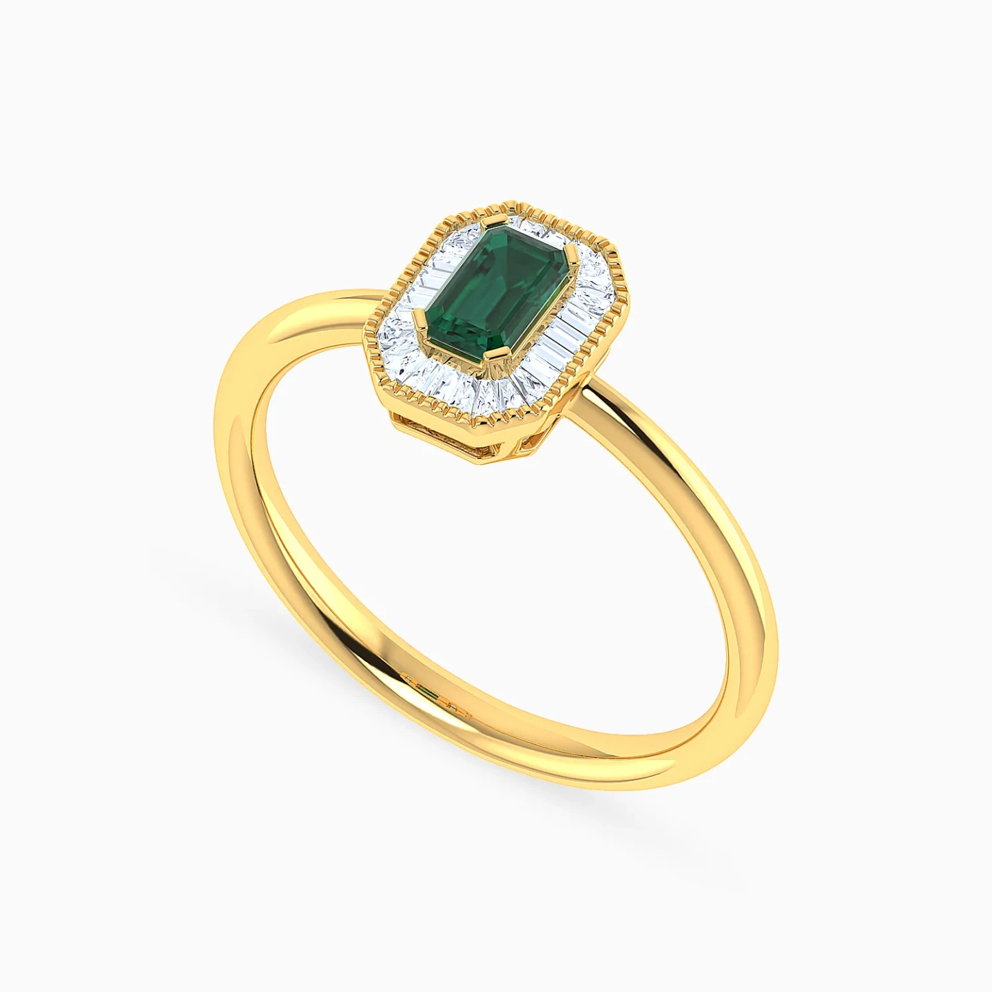 Rectangular Halo Green Stone Diamond Ring in 18K Gold - 3 Rectangular Halo Green Stone Diamond Ring in 18K Gold - 3