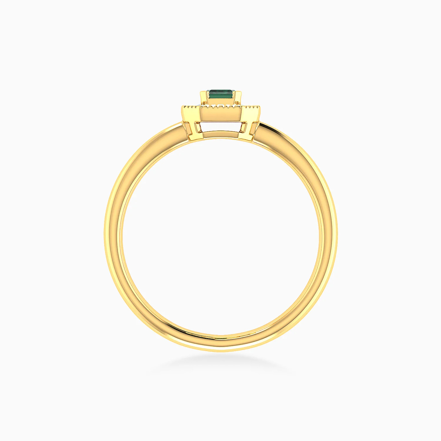 Rectangular Halo Green Stone Diamond Ring in 18K Gold - 4 Rectangular Halo Green Stone Diamond Ring in 18K Gold - 4