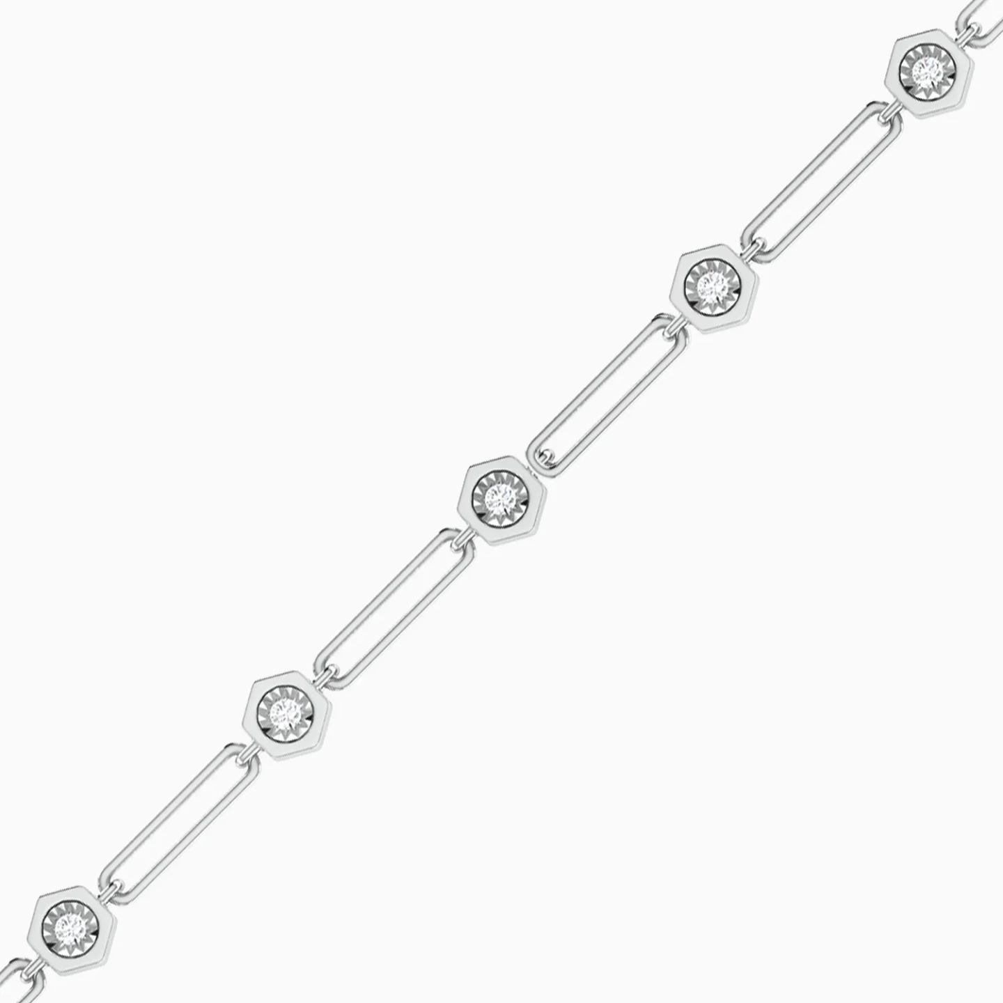 Paperclip Chain & Round Bezel Diamond Bracelet in 18K Gold - 4 Paperclip Chain & Round Bezel Diamond Bracelet in 18K Gold - 4