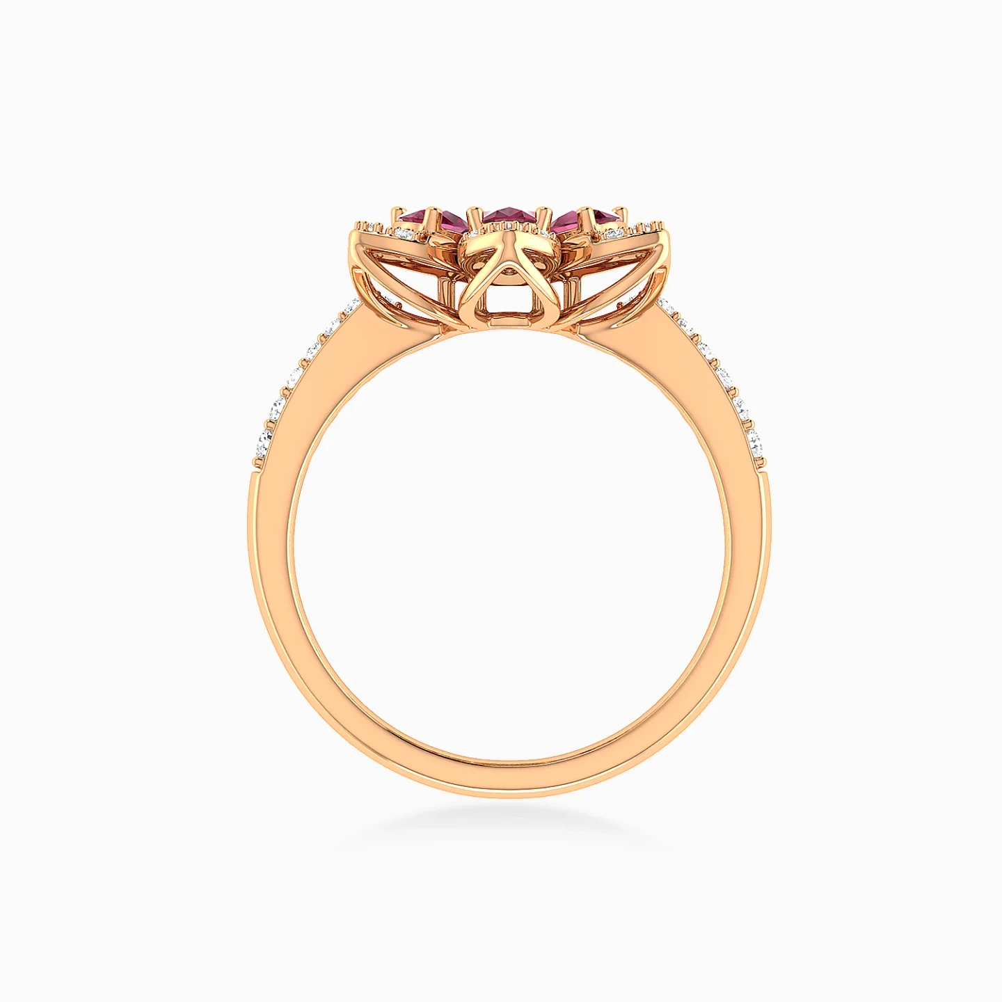 Flower Red Stones Diamond Ring in 18K Gold - 4 Flower Red Stones Diamond Ring in 18K Gold - 4