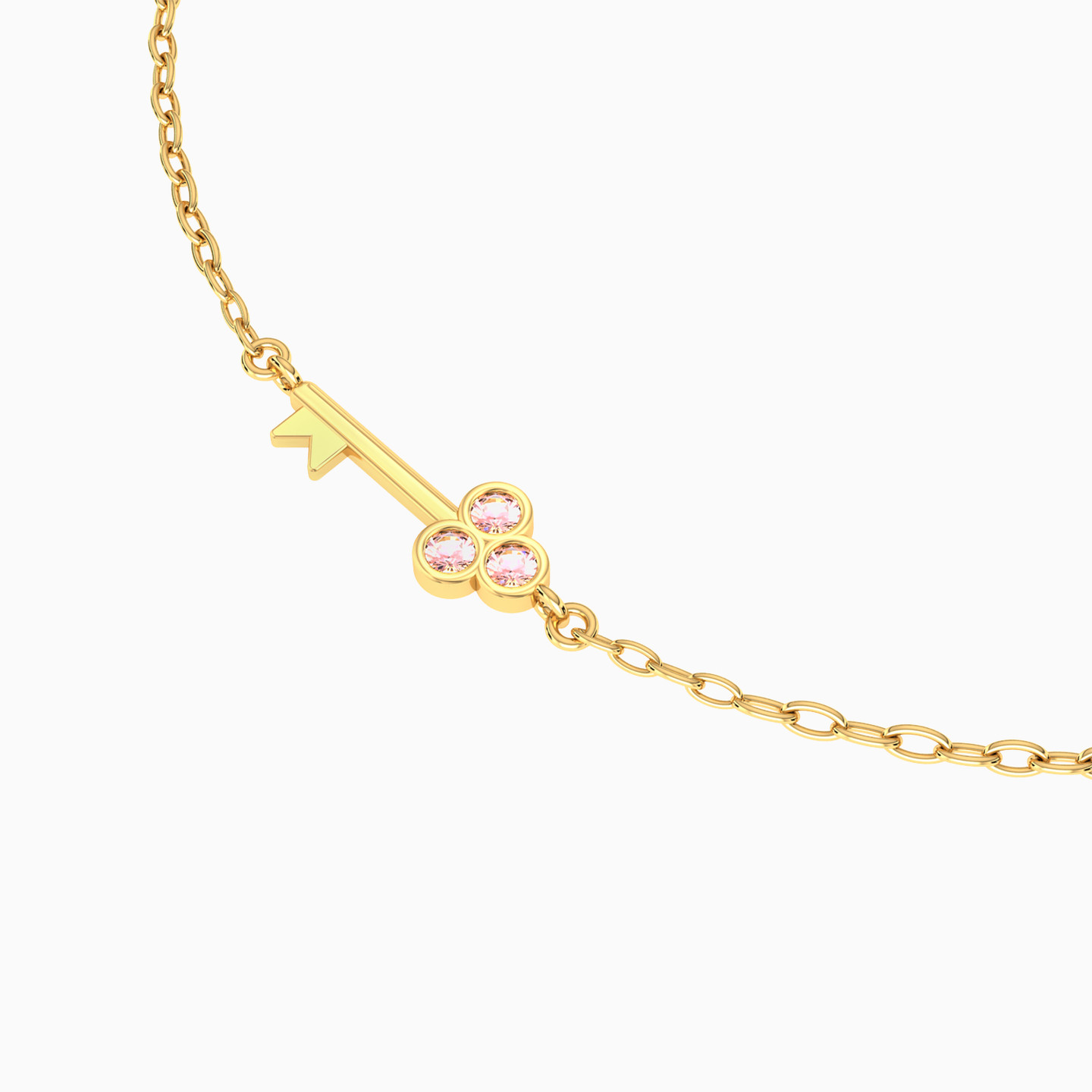 Key Rose Stone Chain Bracelet in 14K Gold - 3 Key Rose Stone Chain Bracelet in 14K Gold - 3