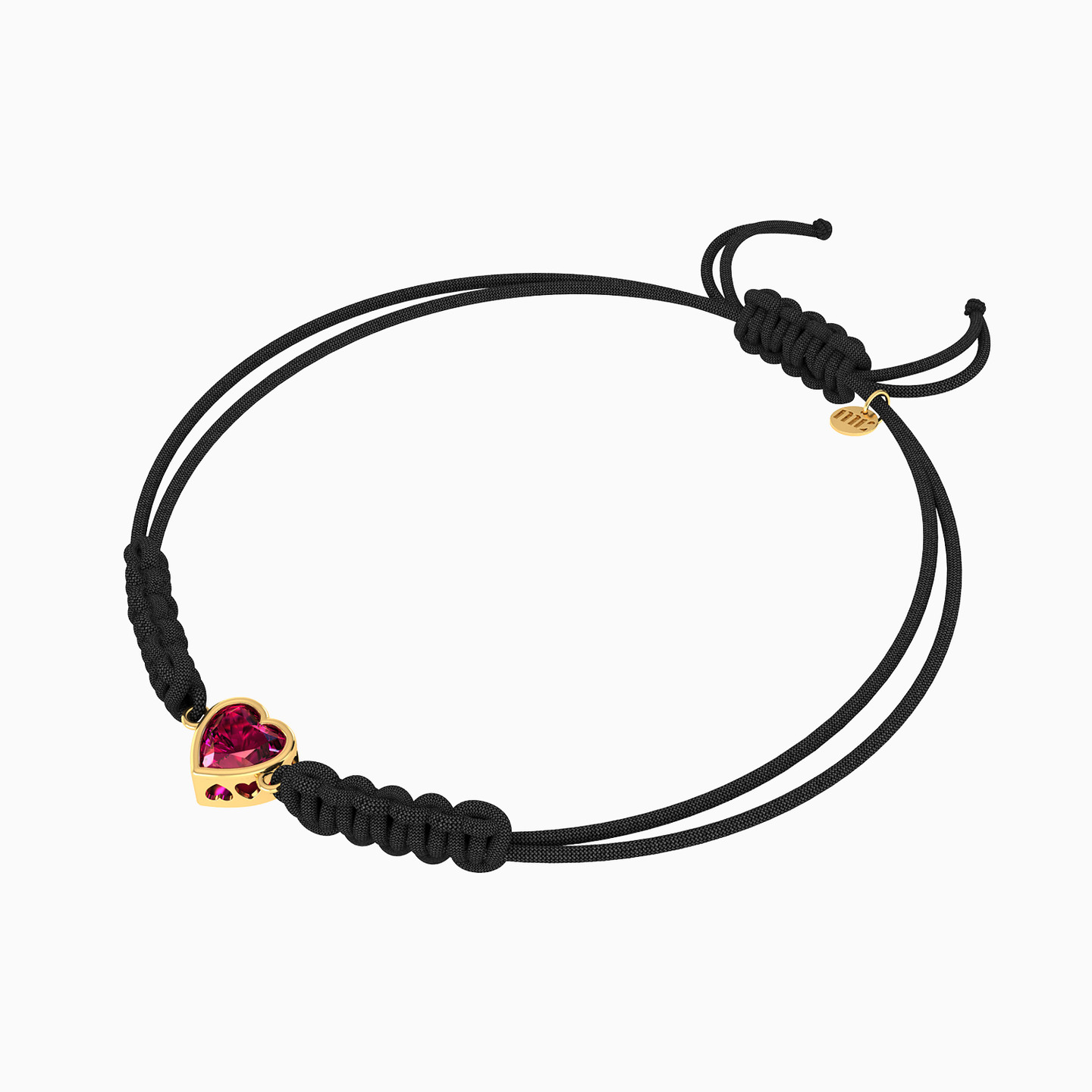 Heart Red Stone Cord Bracelet in 14k Gold - 3 Heart Red Stone Cord Bracelet in 14k Gold - 3