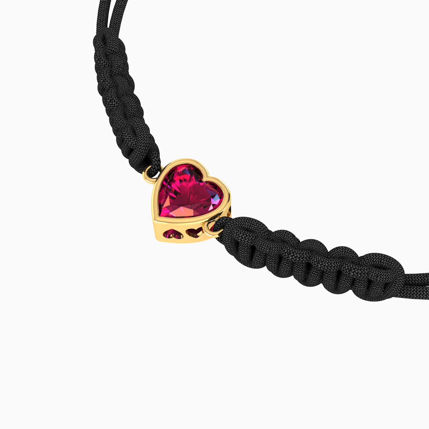 Heart Red Stone Cord Bracelet in 14k Gold - 4 Heart Red Stone Cord Bracelet in 14k Gold - 4