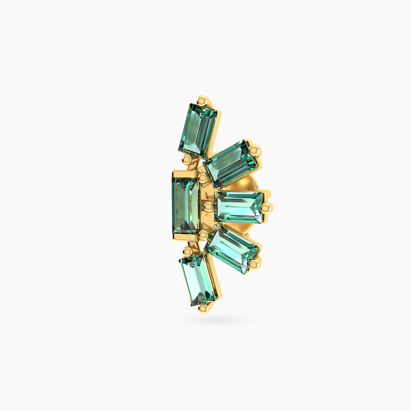 Baguette Shaped Green Stones Stud Earring in 14K Gold - 1 Piece - 3 Baguette Shaped Green Stones Stud Earring in 14K Gold - 1 Piece - 3