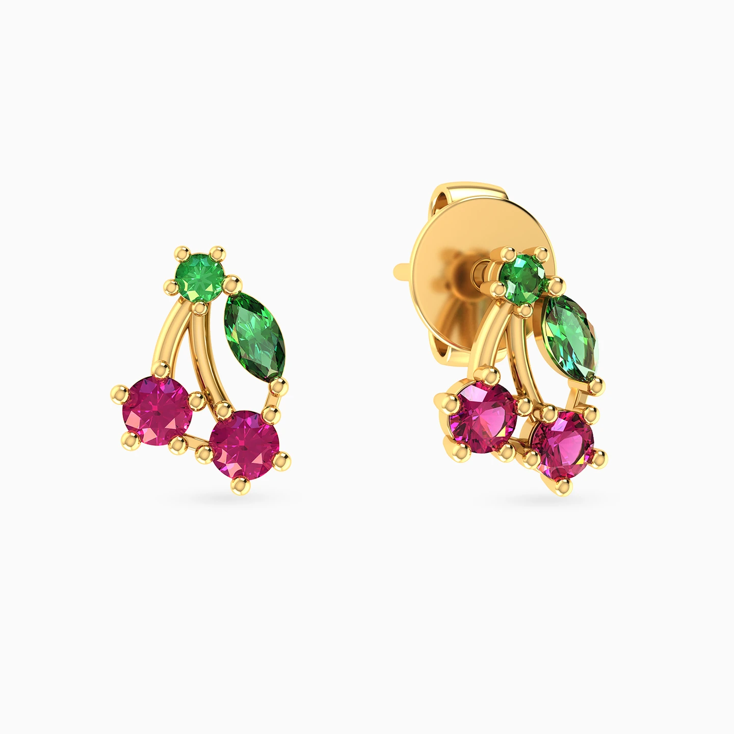 Kids Cherry Colored Stones Stud Earrings in 14K Gold Kids Cherry Colored Stones Stud Earrings in 14K Gold