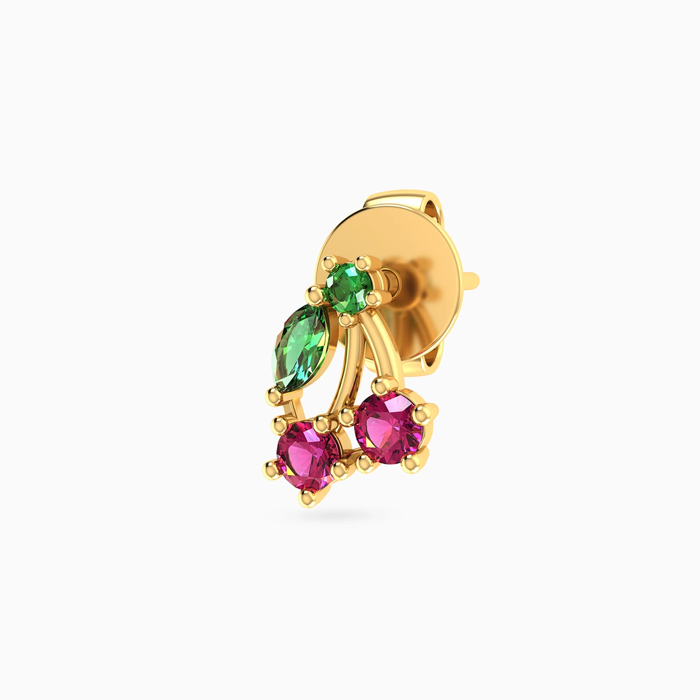 Kids Cherry Colored Stones Stud Earrings in 14K Gold - 4 Kids Cherry Colored Stones Stud Earrings in 14K Gold - 4