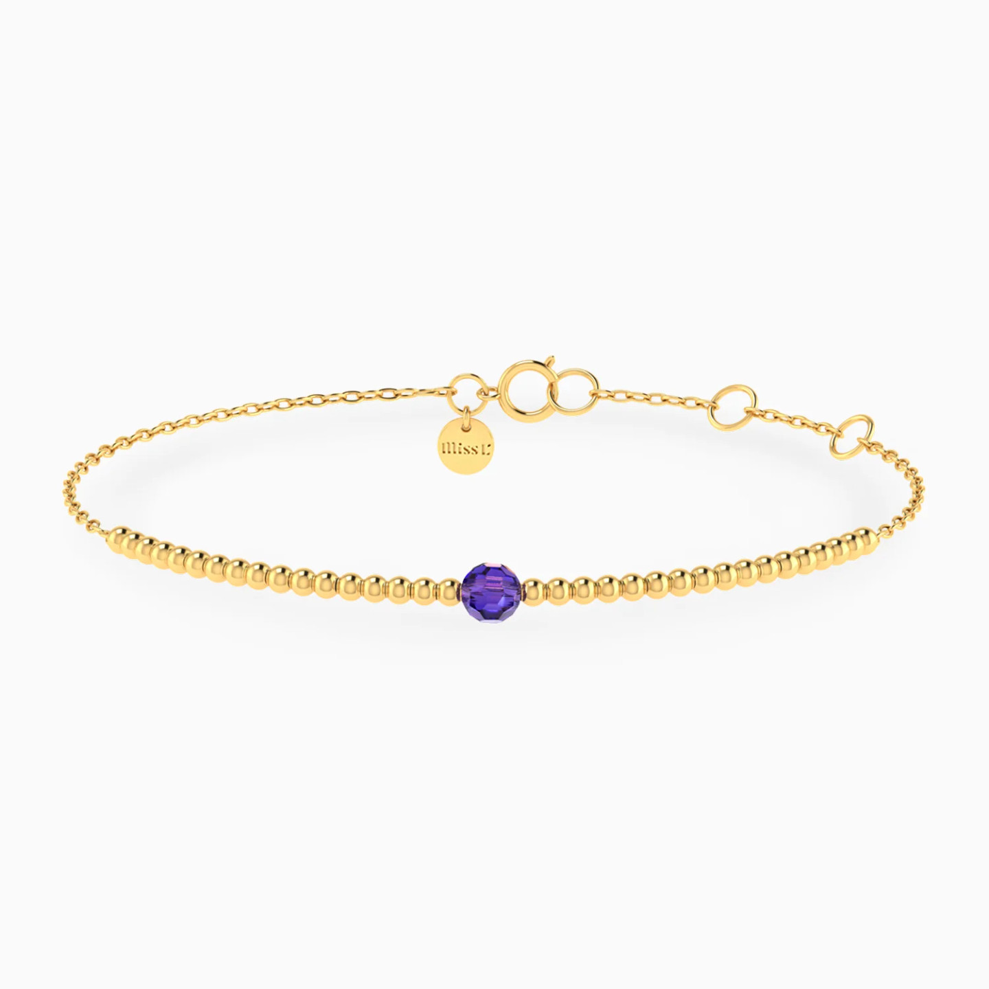 Beads & Purple Stone Chain Bracelet in 18K Gold Beads & Purple Stone Chain Bracelet in 18K Gold