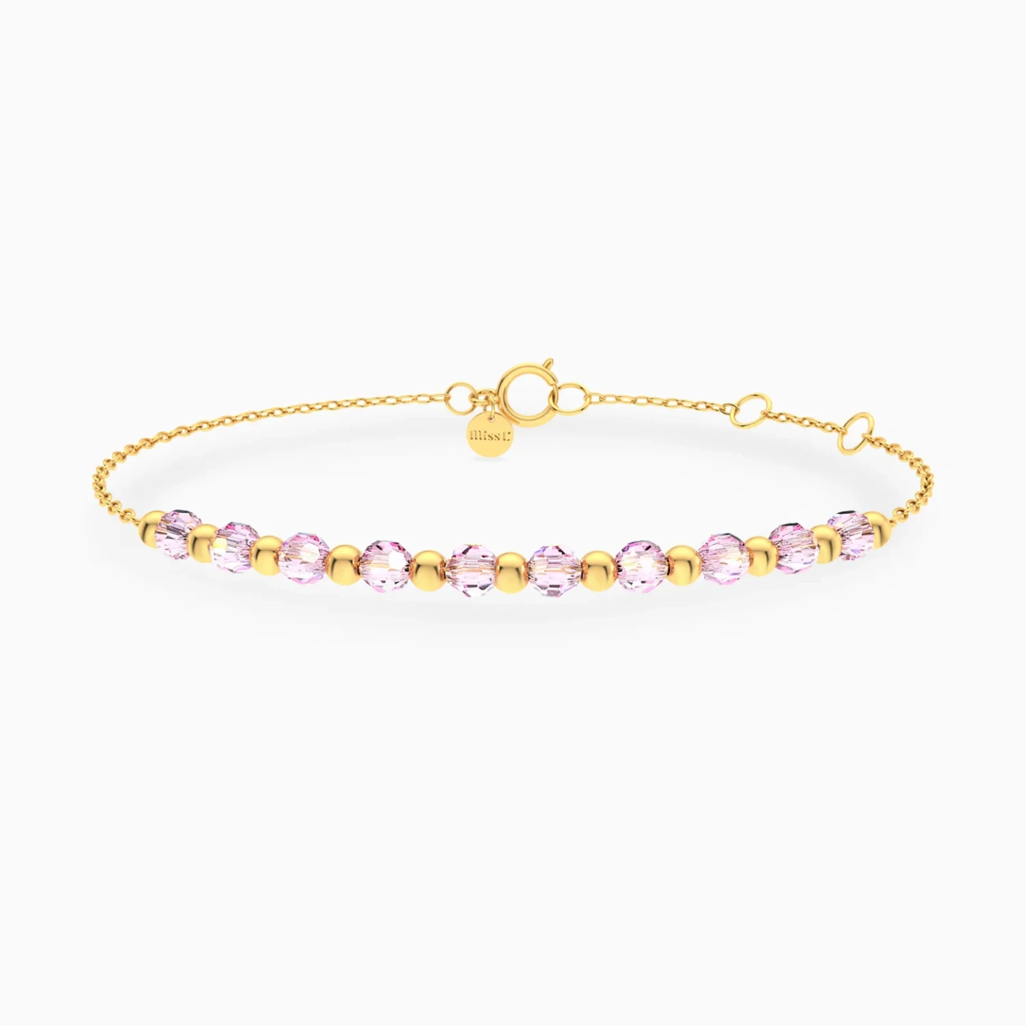 Beads & Pink Stones Chain Bracelet in 18K Gold Beads & Pink Stones Chain Bracelet in 18K Gold