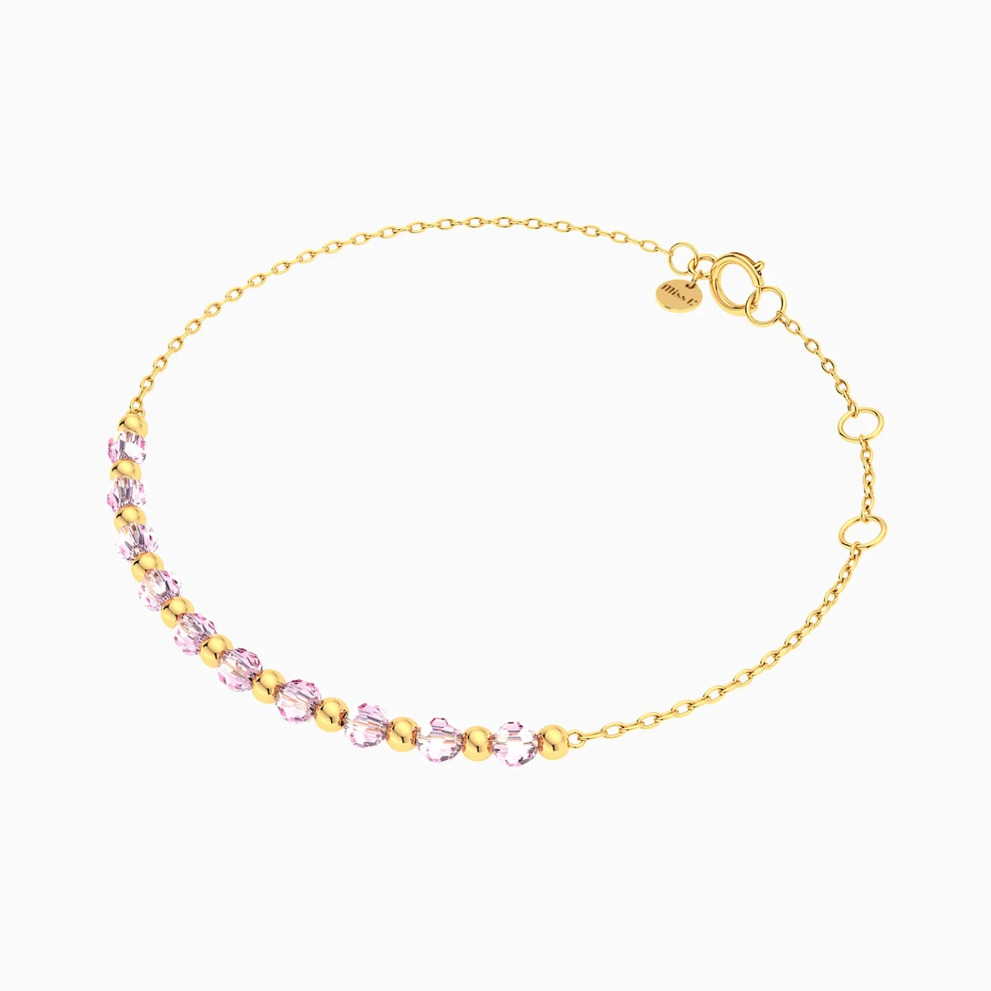 Beads & Pink Stones Chain Bracelet in 18K Gold - 3 Beads & Pink Stones Chain Bracelet in 18K Gold - 3