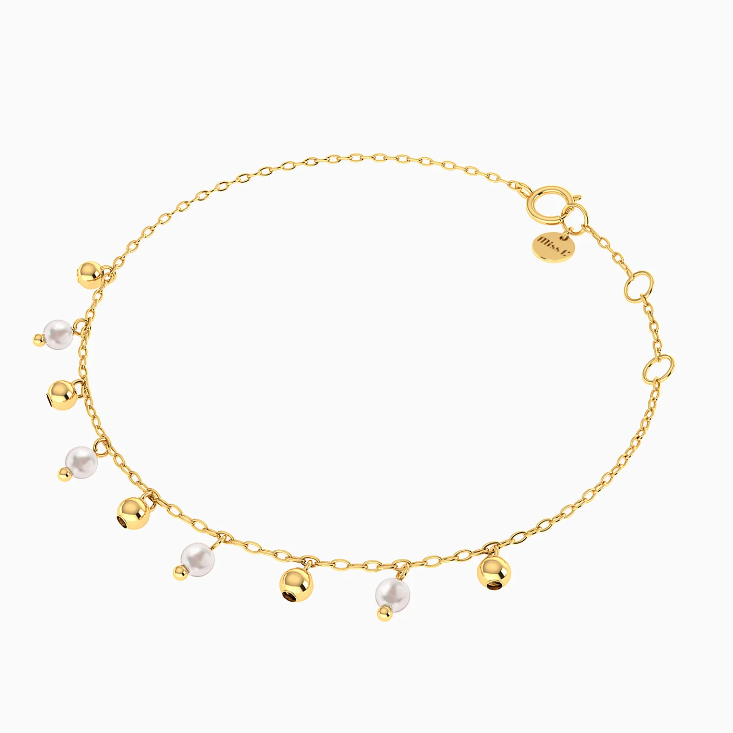 Elongated Links & Beads Pearls Chain Bracelet in 18K Gold - 3 Elongated Links & Beads Pearls Chain Bracelet in 18K Gold - 3