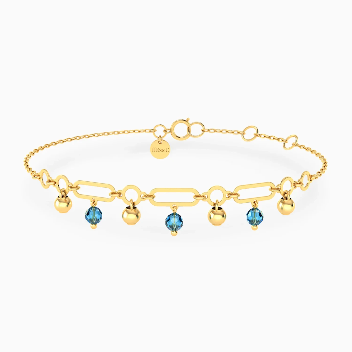 Elongated Links & Beads Blue Stones Chain Bracelet in 18K Gold Elongated Links & Beads Blue Stones Chain Bracelet in 18K Gold
