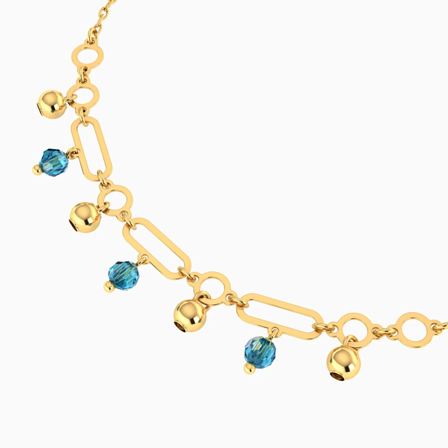 Elongated Links & Beads Blue Stones Chain Bracelet in 18K Gold - 4 Elongated Links & Beads Blue Stones Chain Bracelet in 18K Gold - 4
