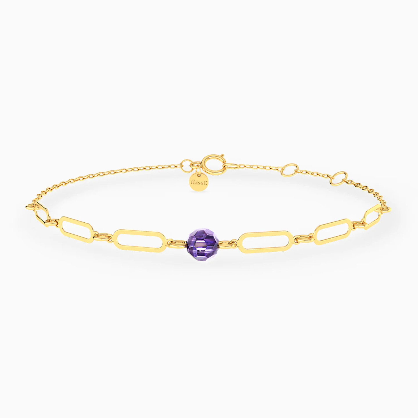 Elongated Links Purple Stone Chain Bracelet in 18K Gold Elongated Links Purple Stone Chain Bracelet in 18K Gold