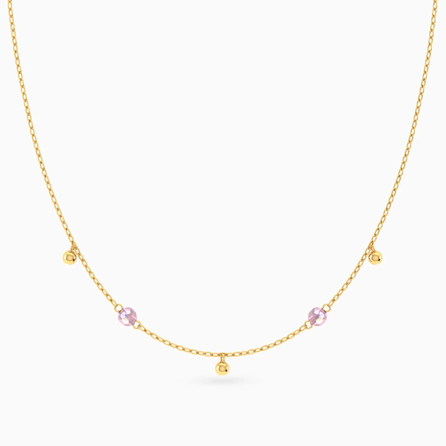 Beads Pink Stones Chain Necklace in 18K Gold Beads Pink Stones Chain Necklace in 18K Gold