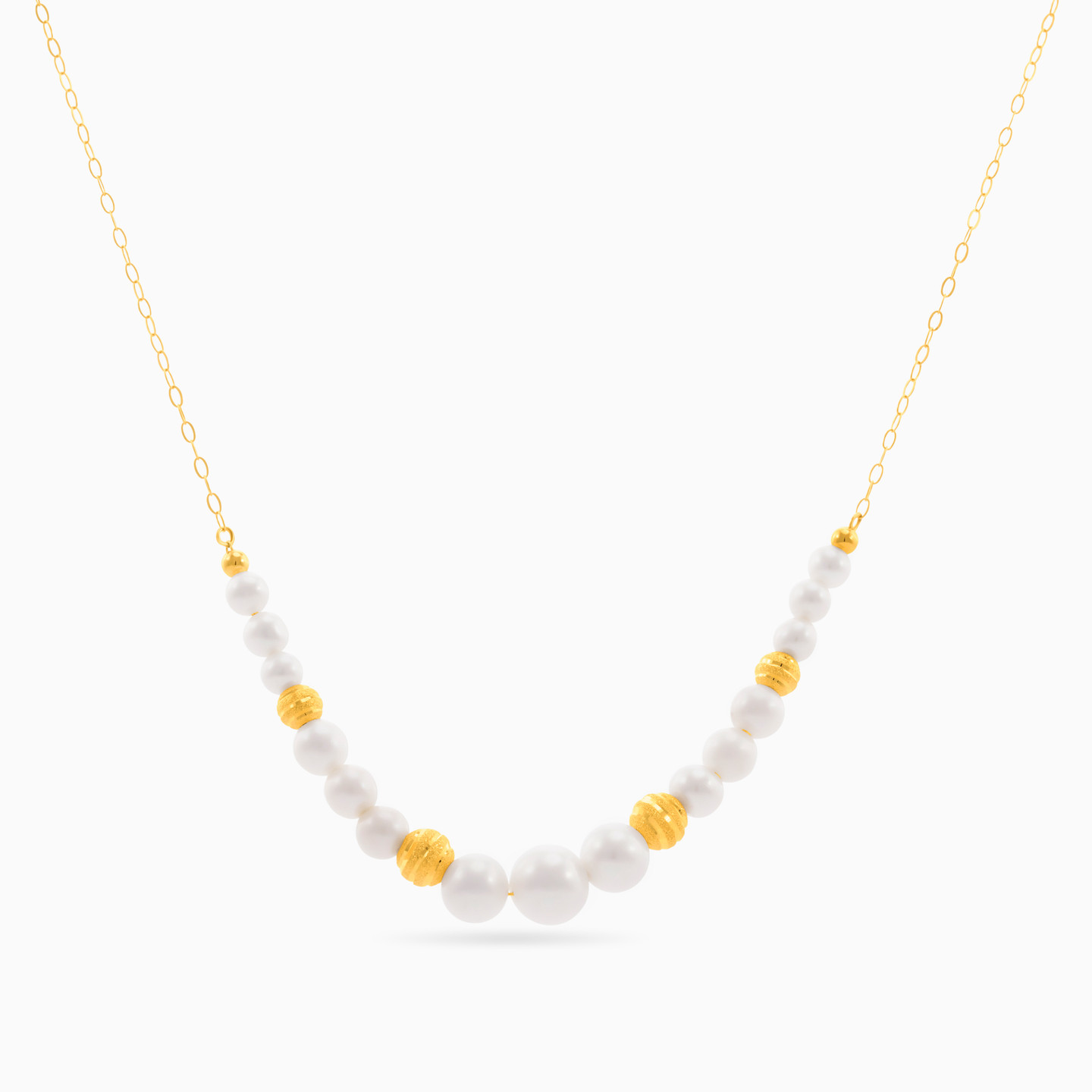 Beaded Pearl Chain Necklace in 18K Gold - 3