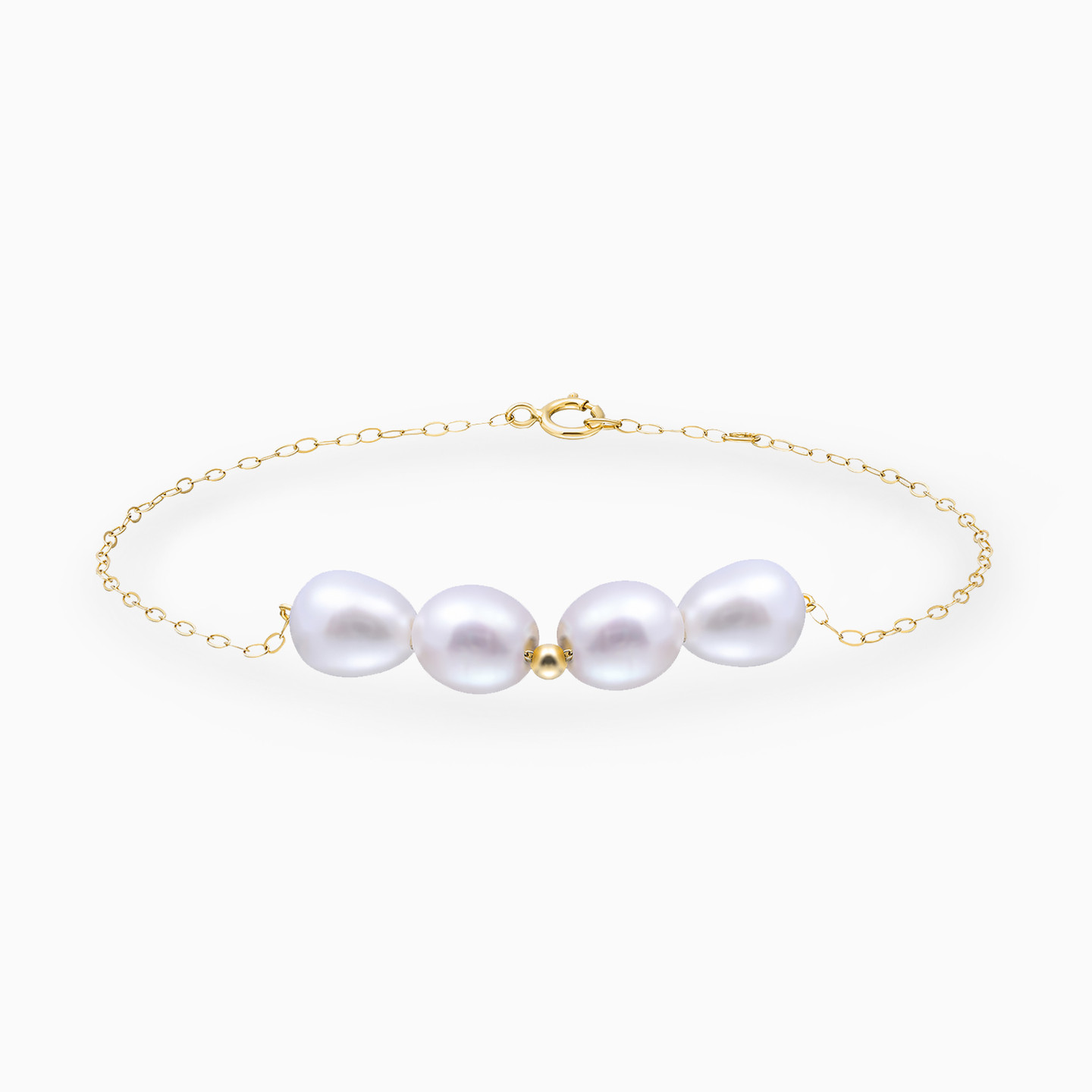Round Pearl Chain Bracelet in 18K Gold - 2 Round Pearl Chain Bracelet in 18K Gold - 2