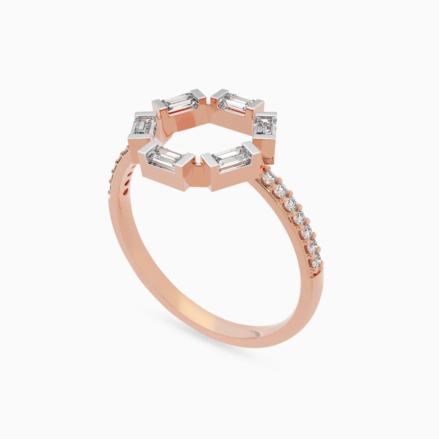 Hexagon & Baguette Diamond Ring in 18K Gold - 3 Hexagon & Baguette Diamond Ring in 18K Gold - 3